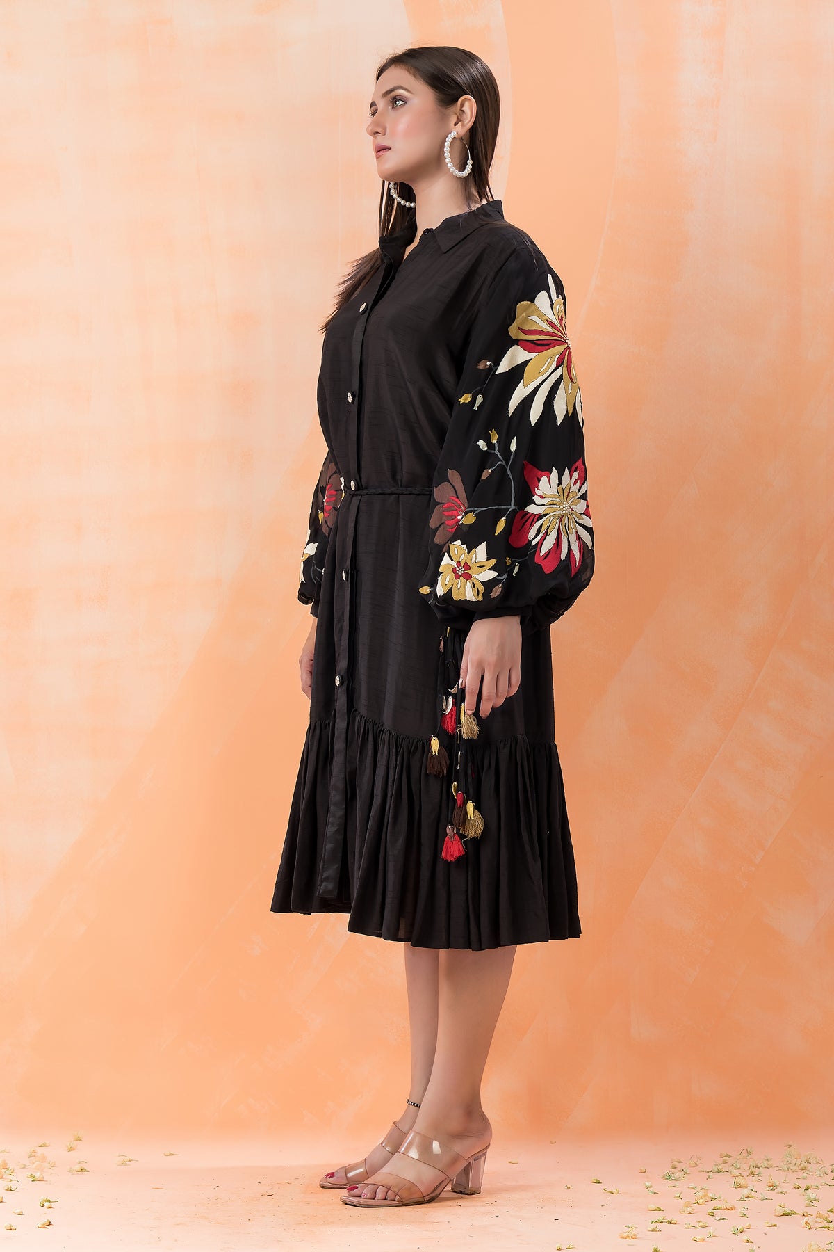 Sacred Suta Designer Dress with Hand Painted Puffed Sleeves