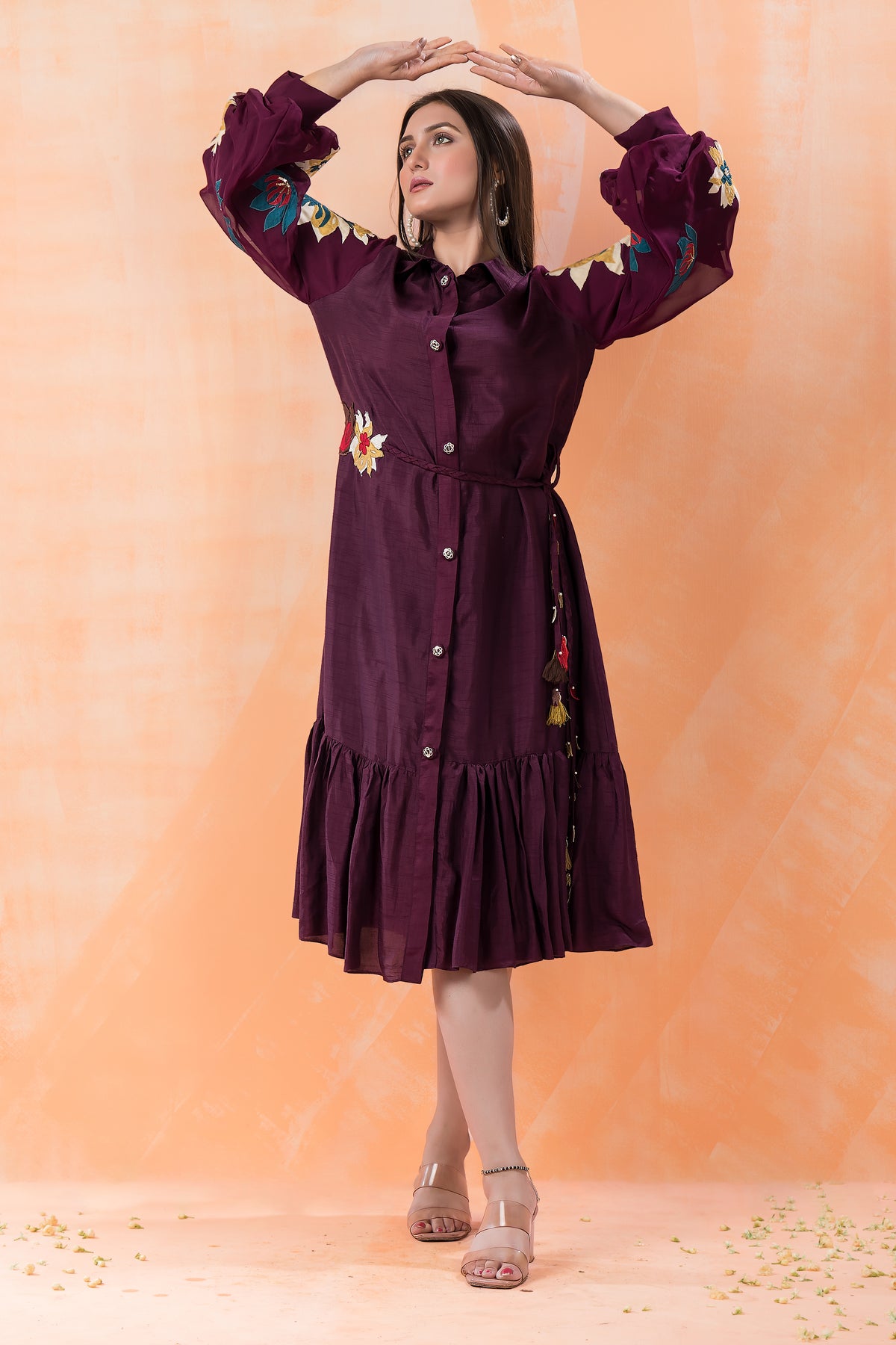 Sacred Suta Designer Dress with Hand Painted Puffed Sleeves