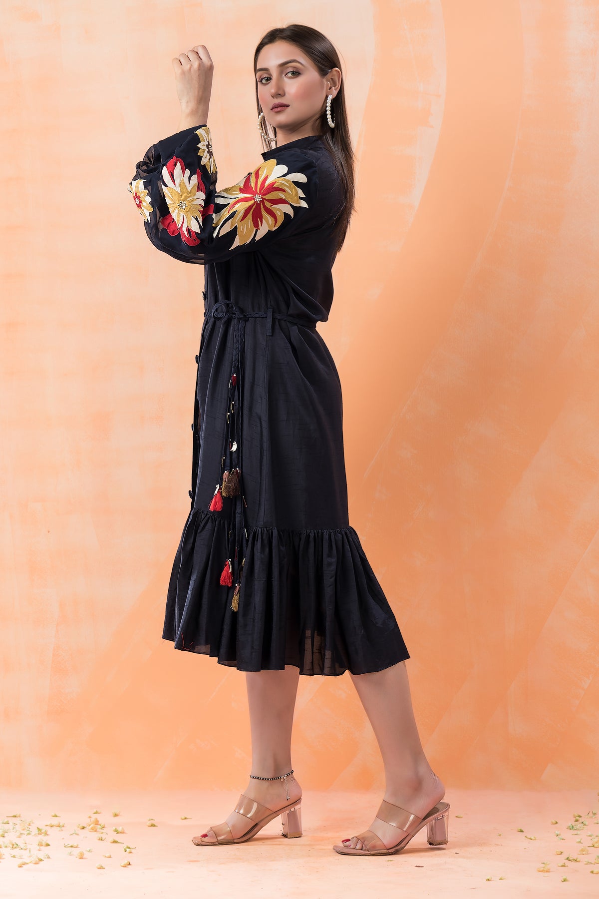 Sacred Suta Designer Dress with Hand Painted Puffed Sleeves