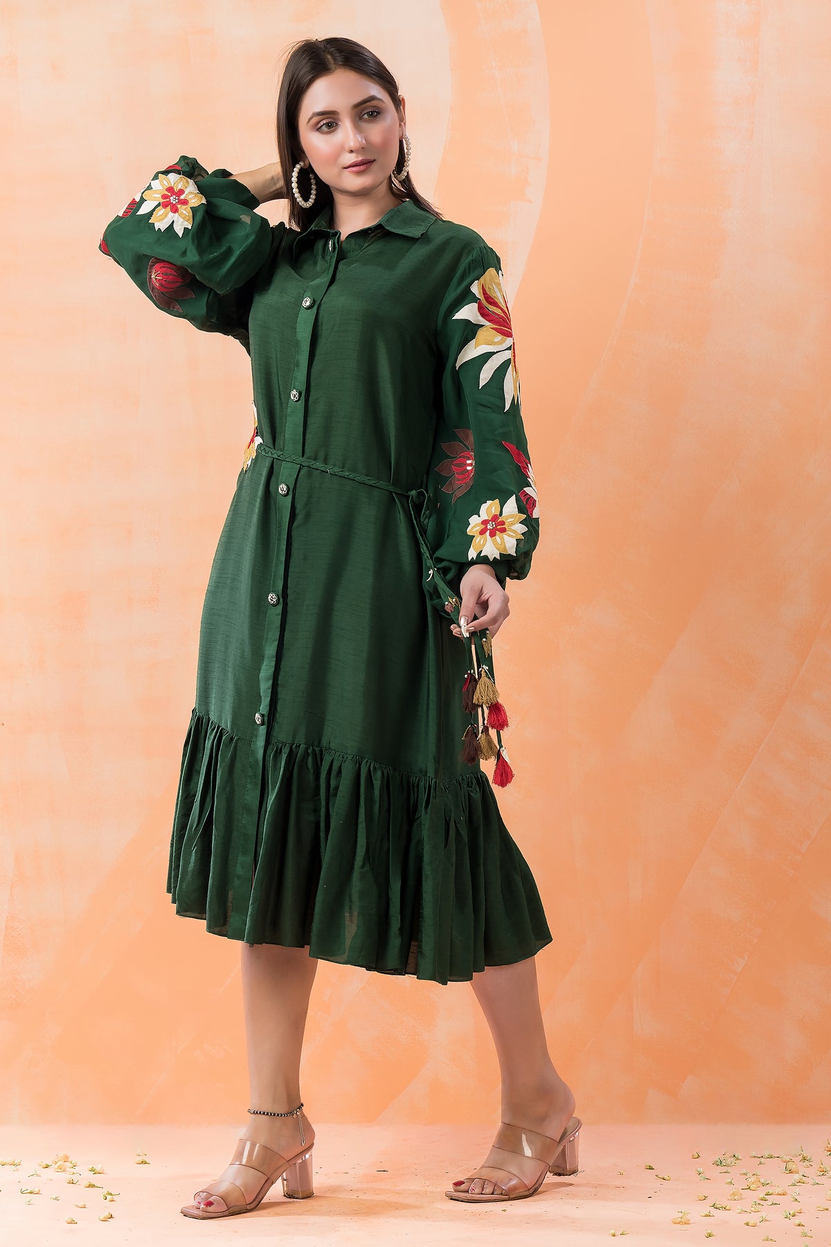 Sacred Suta Designer Dress with Hand Painted Puffed Sleeves