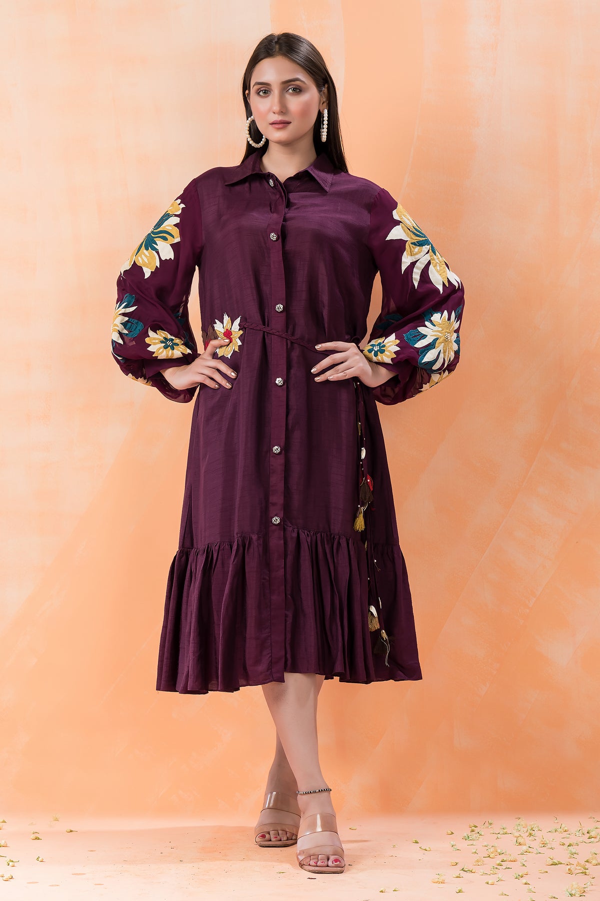 Sacred Suta Designer Dress with Hand Painted Puffed Sleeves