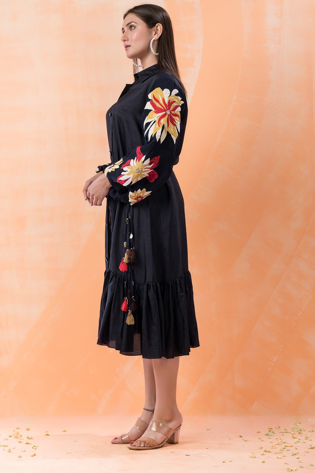 Sacred Suta Designer Dress with Hand Painted Puffed Sleeves