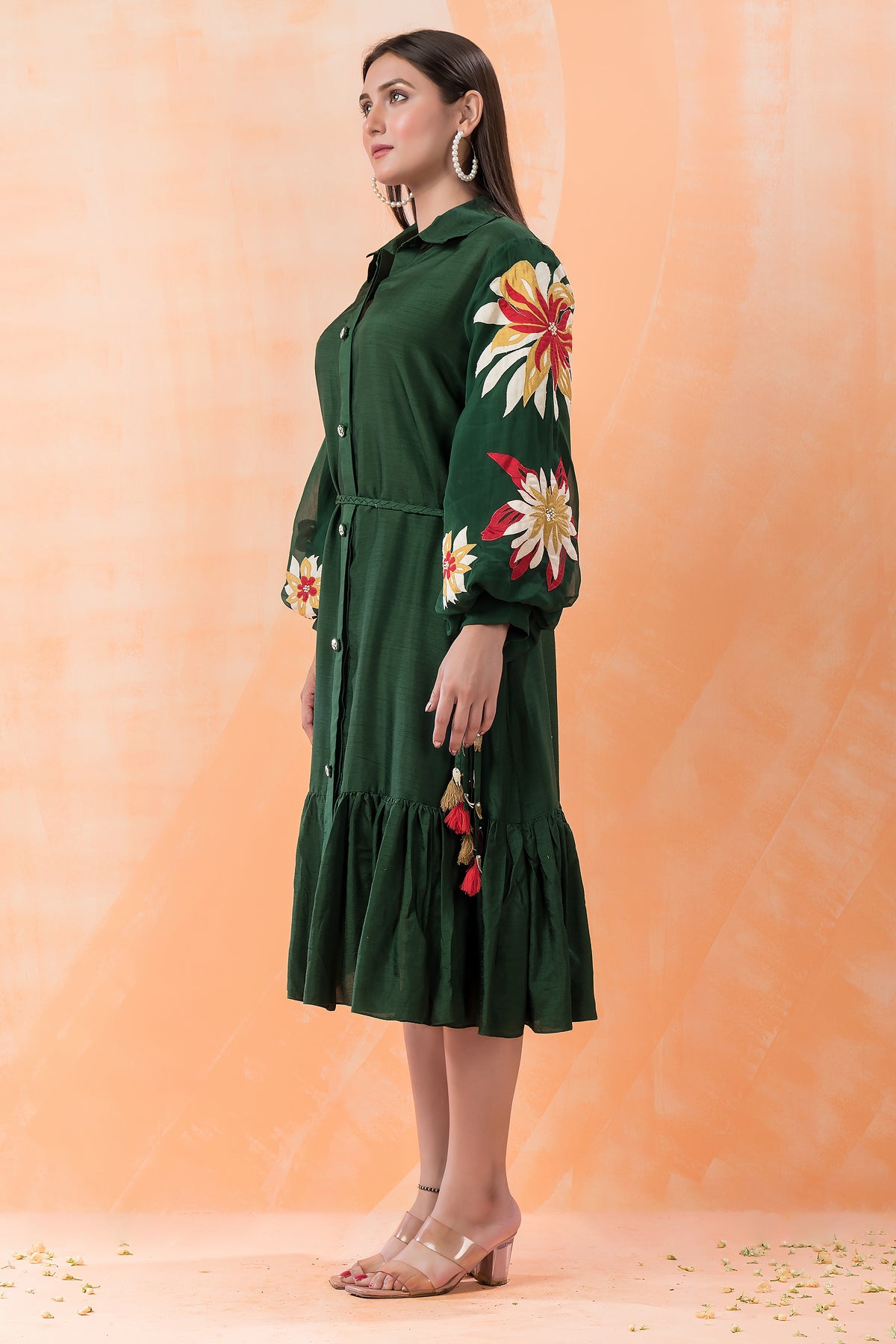 Sacred Suta Designer Dress with Hand Painted Puffed Sleeves