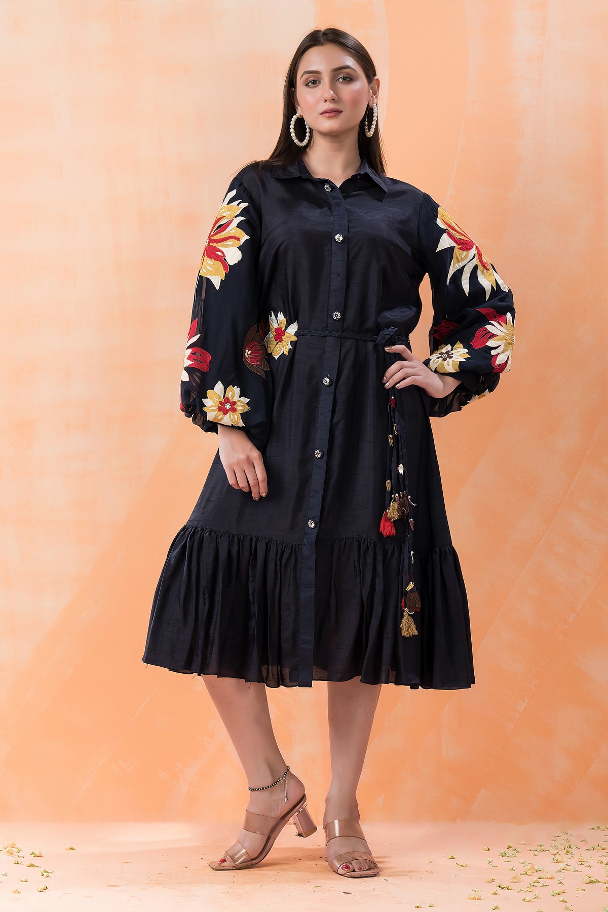 Sacred Suta Designer Dress with Hand Painted Puffed Sleeves