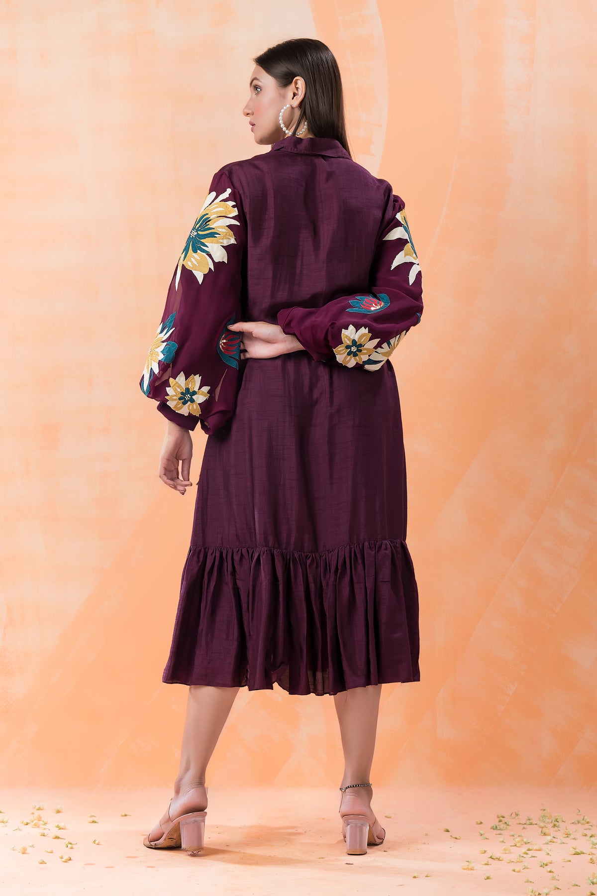 Sacred Suta Designer Dress with Hand Painted Puffed Sleeves