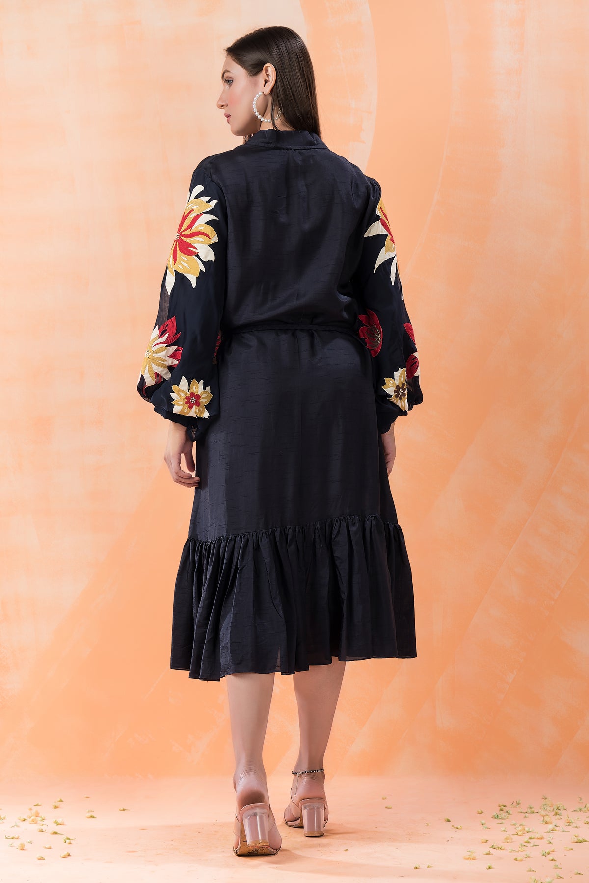 Sacred Suta Designer Dress with Hand Painted Puffed Sleeves