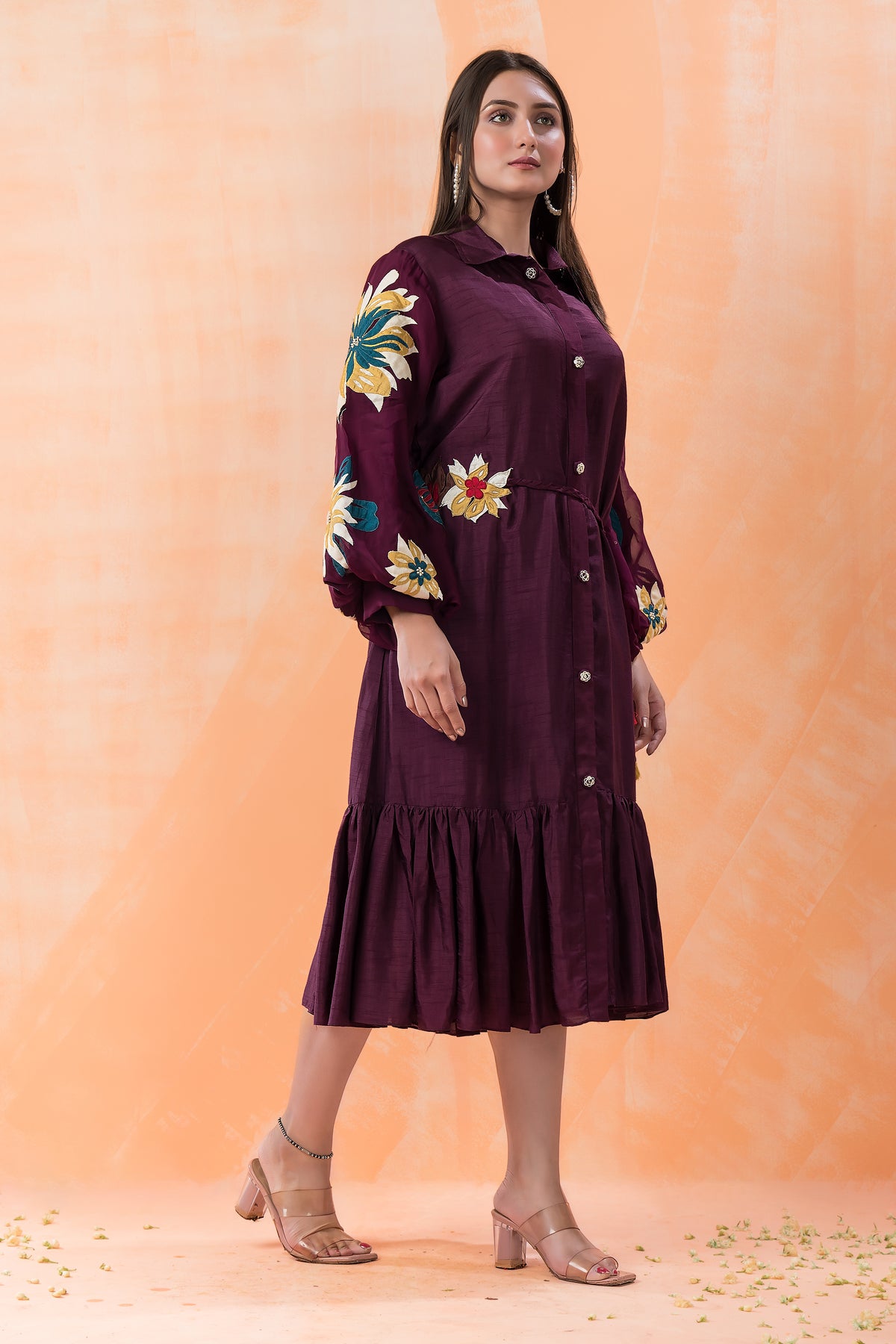 Sacred Suta Designer Dress with Hand Painted Puffed Sleeves