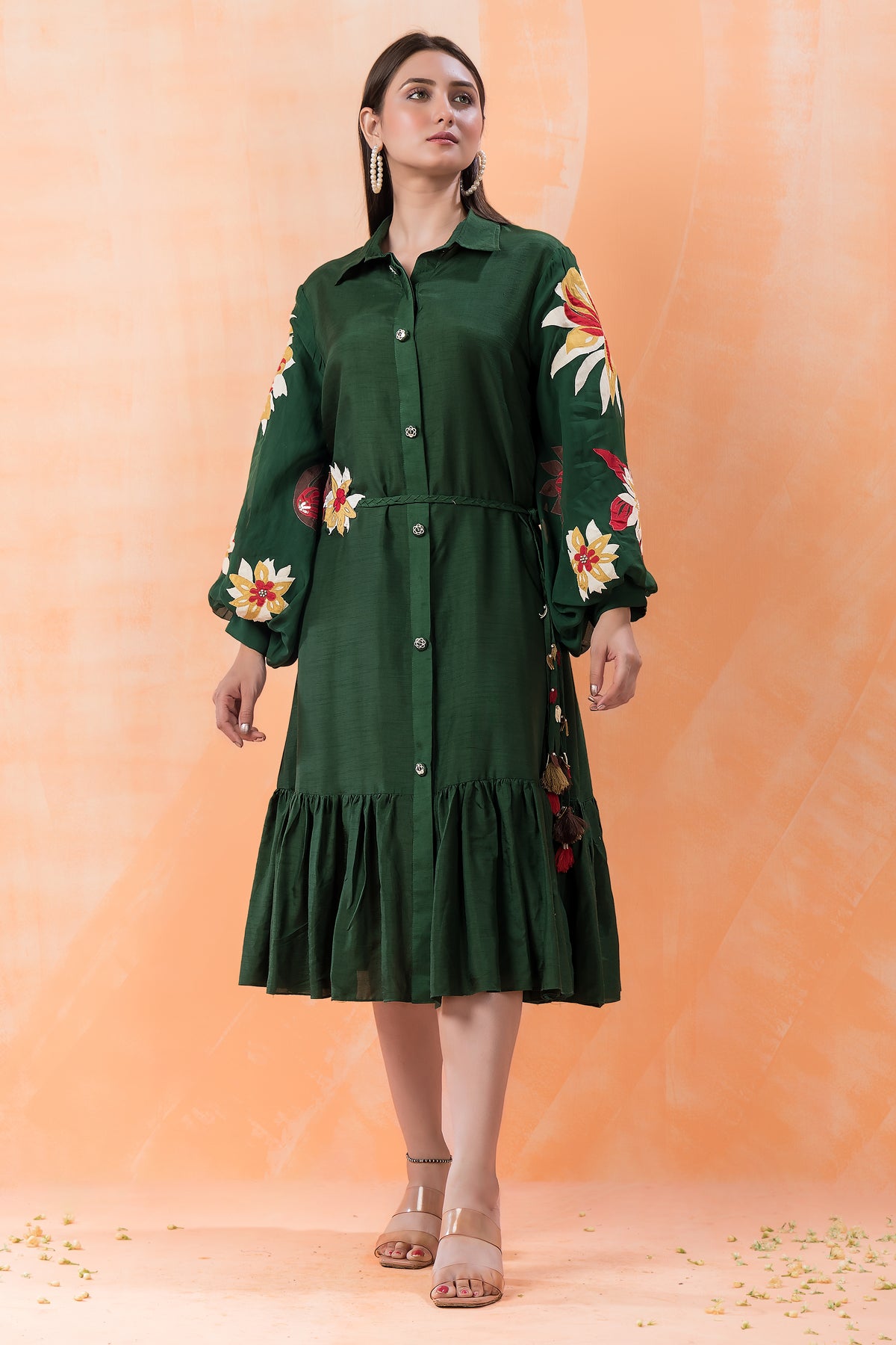 Sacred Suta Designer Dress with Hand Painted Puffed Sleeves