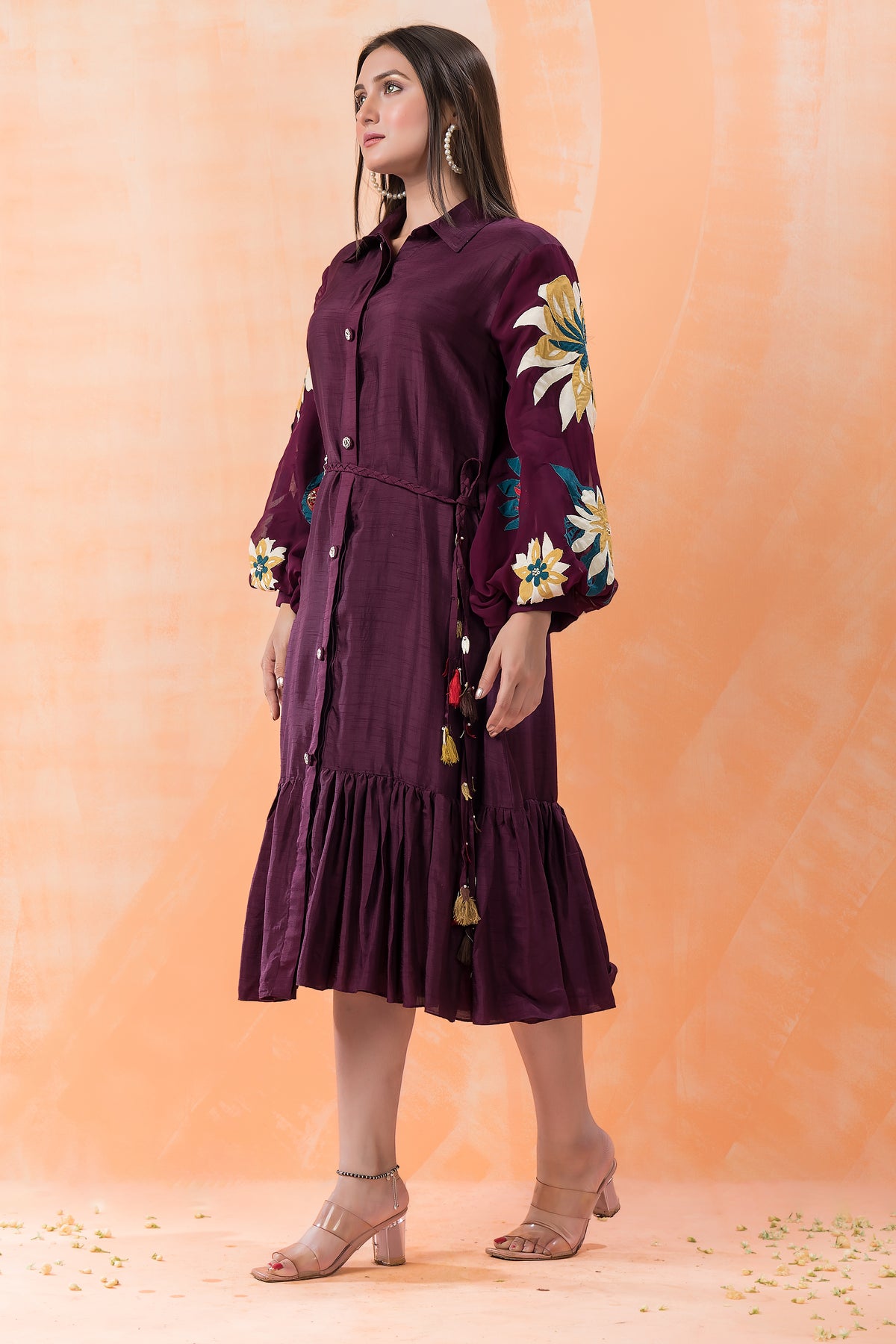 Sacred Suta Designer Dress with Hand Painted Puffed Sleeves