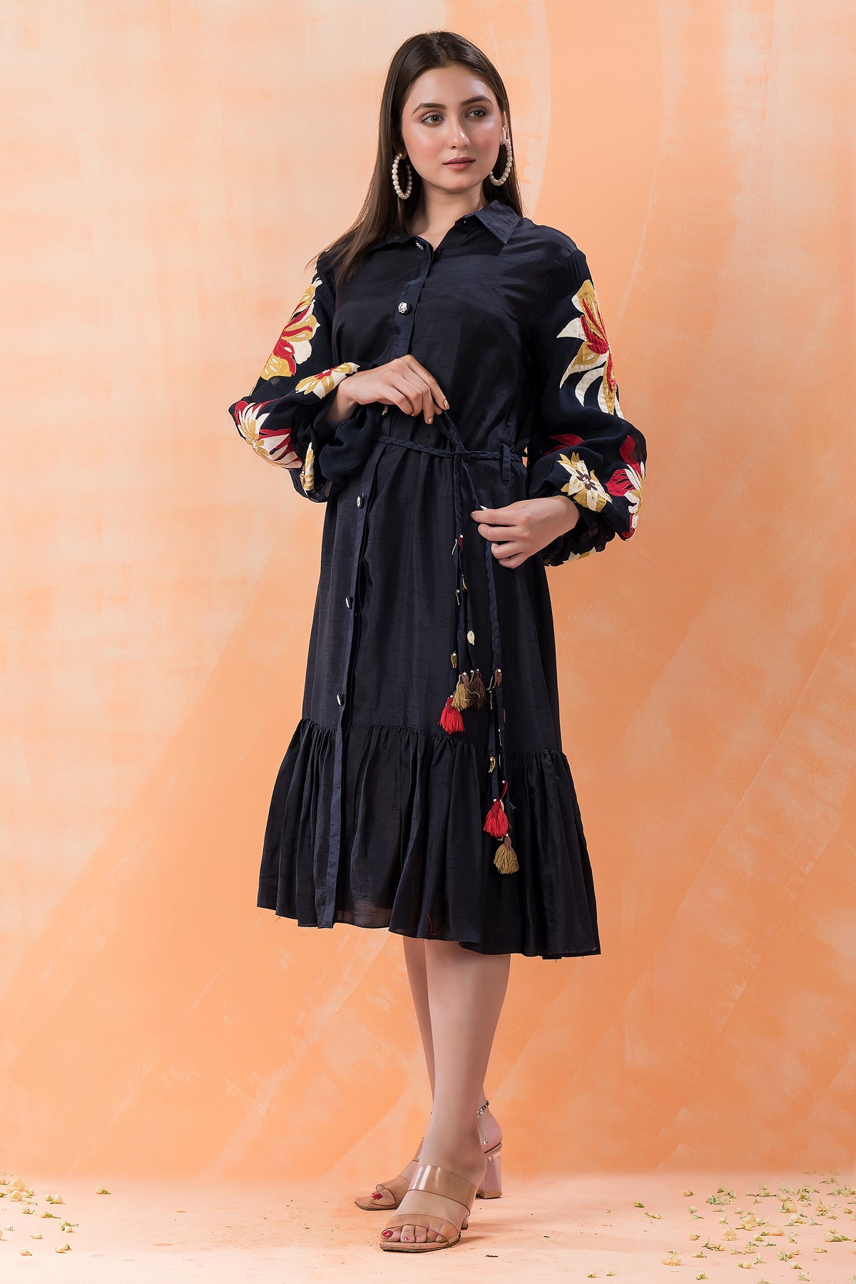 Sacred Suta Designer Dress with Hand Painted Puffed Sleeves