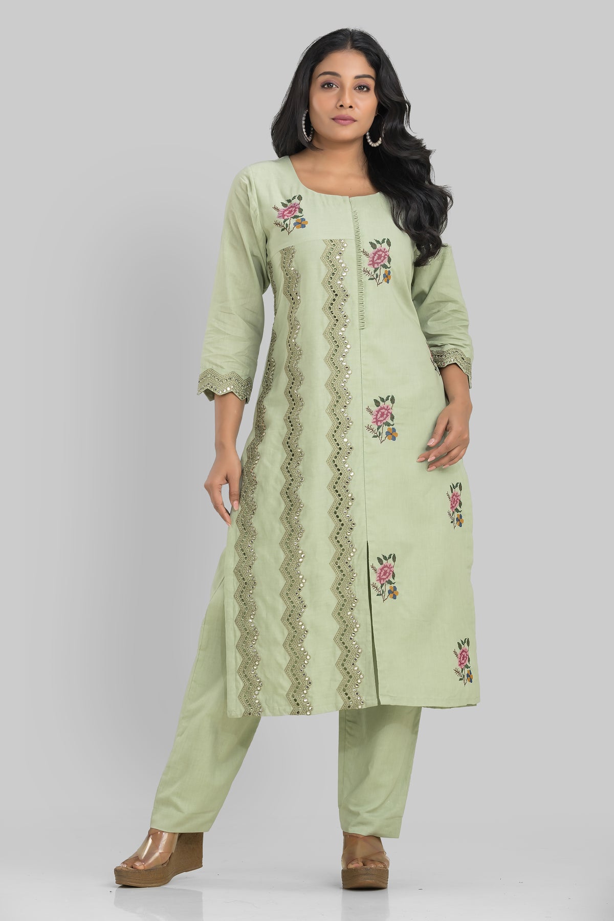 Embroidered Cotton Kurta Set for Women