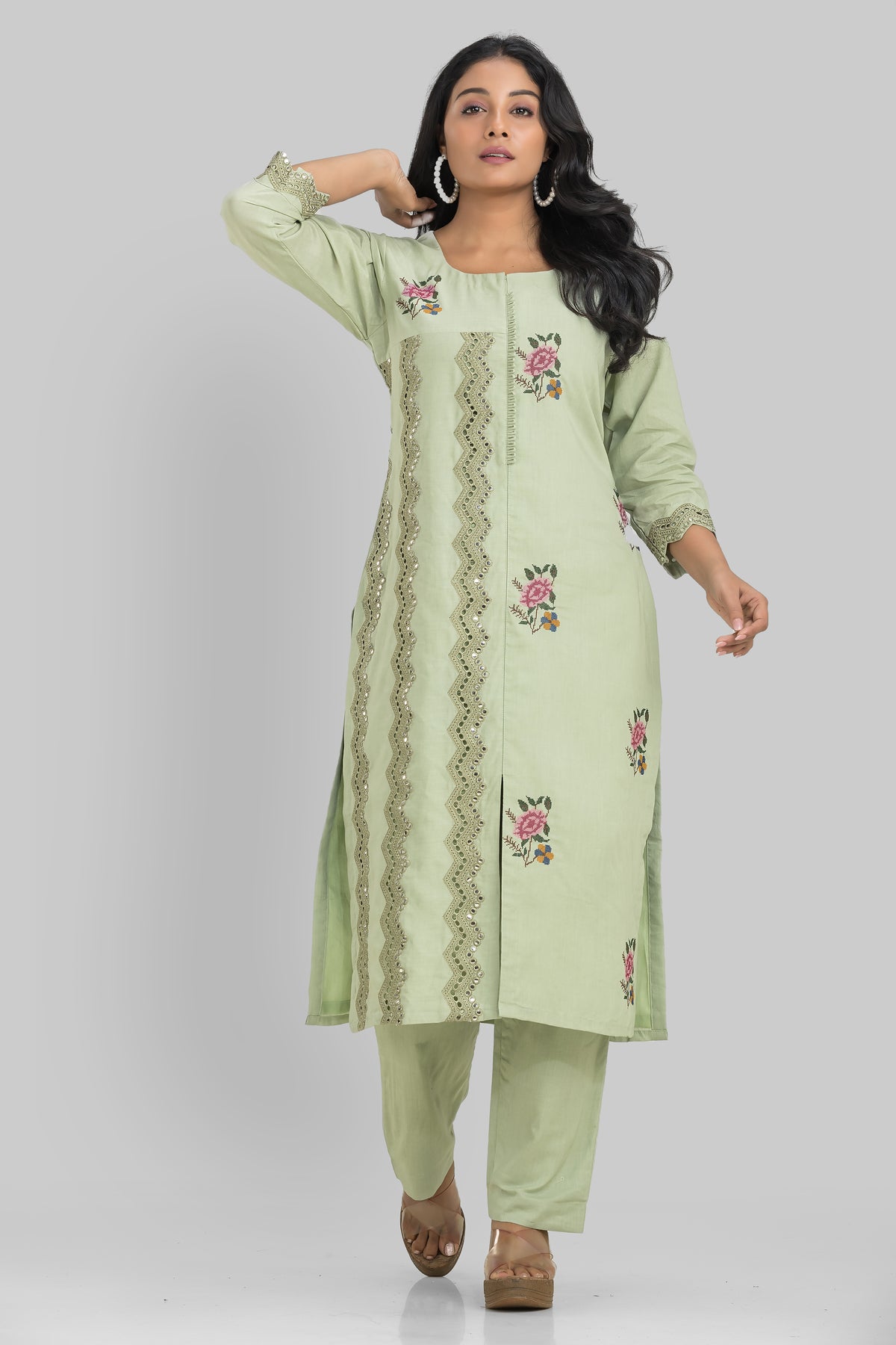 Embroidered Cotton Kurta Set for Women