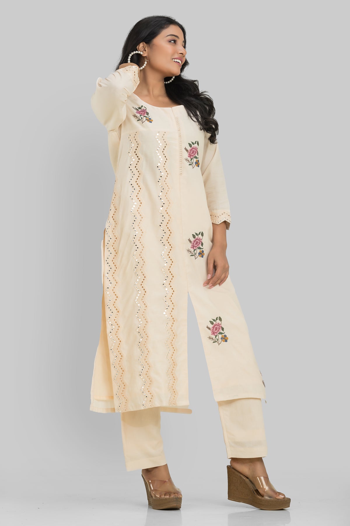 Embroidered Cotton Kurta Set for Women