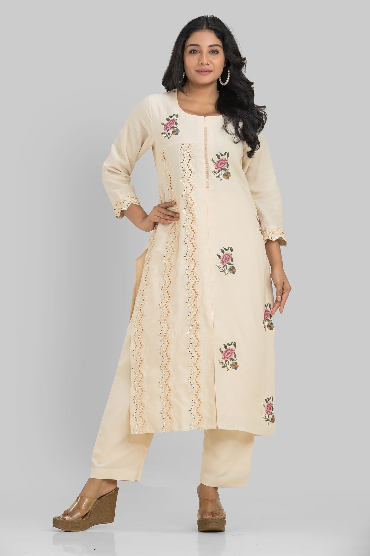 Embroidered Cotton Kurta Set for Women