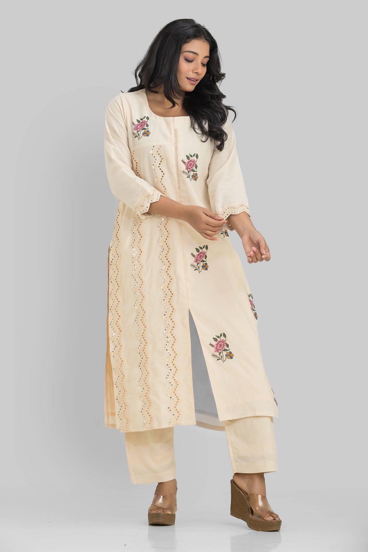 Embroidered Cotton Kurta Set for Women