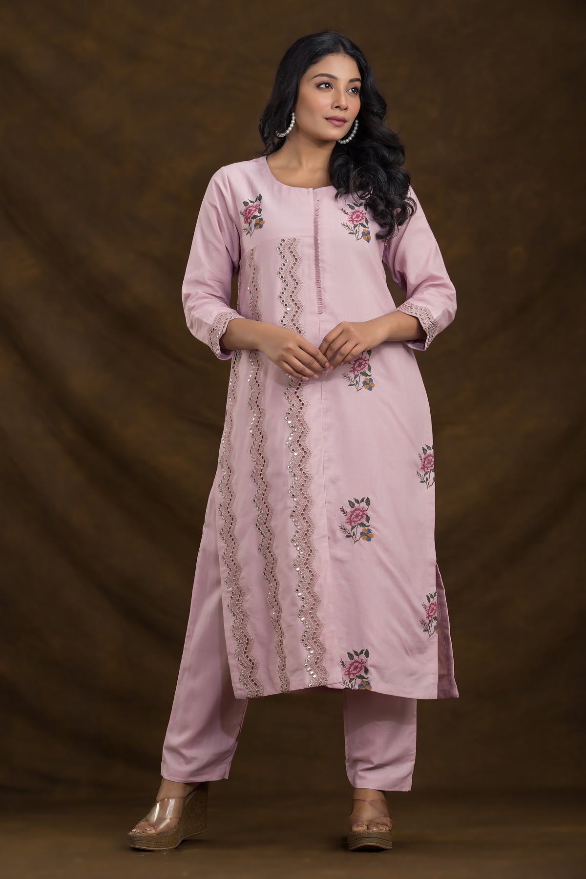 Embroidered Cotton Kurta Set for Women