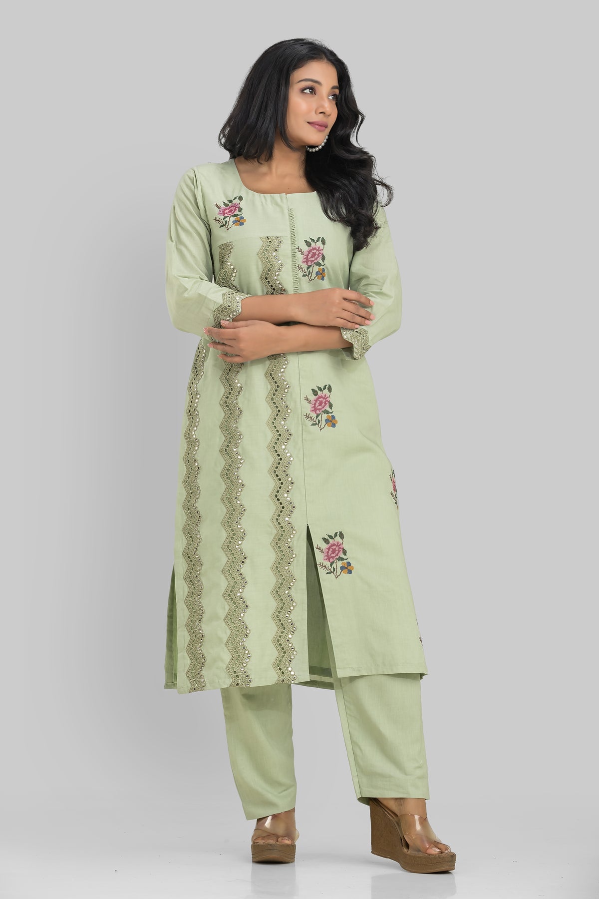 Embroidered Cotton Kurta Set for Women