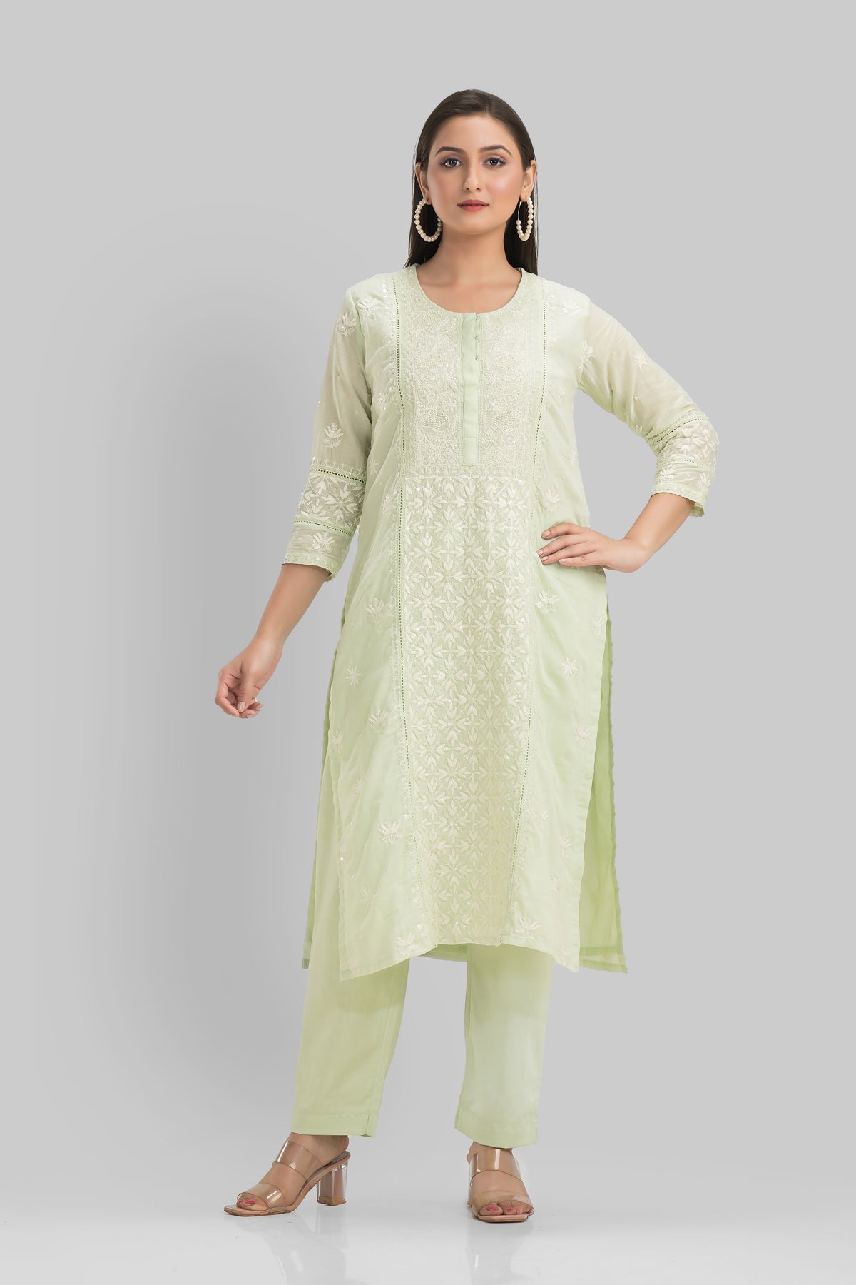 Sacred Suta Embroidered Mulmul Kurta set_Basra Collection