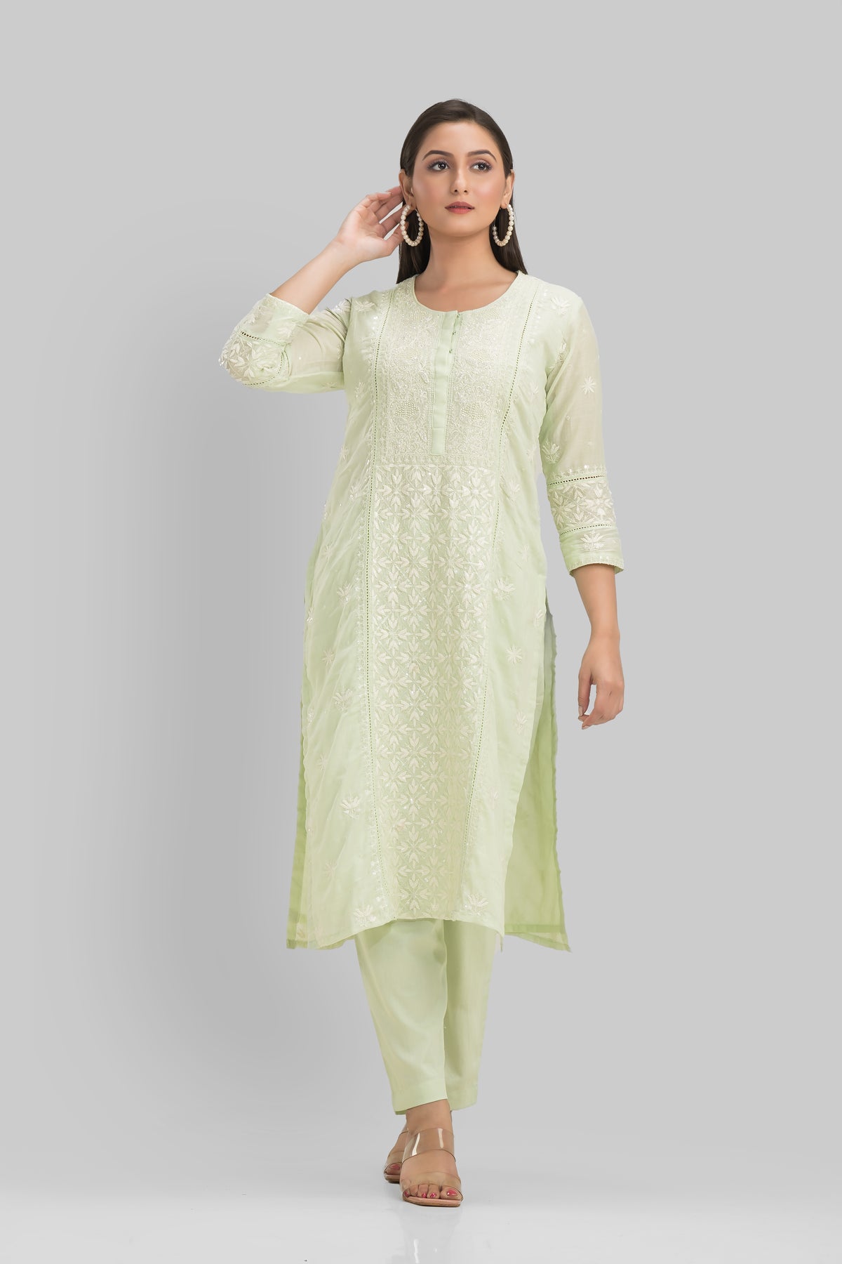 Sacred Suta Embroidered Mulmul Kurta set_Basra Collection