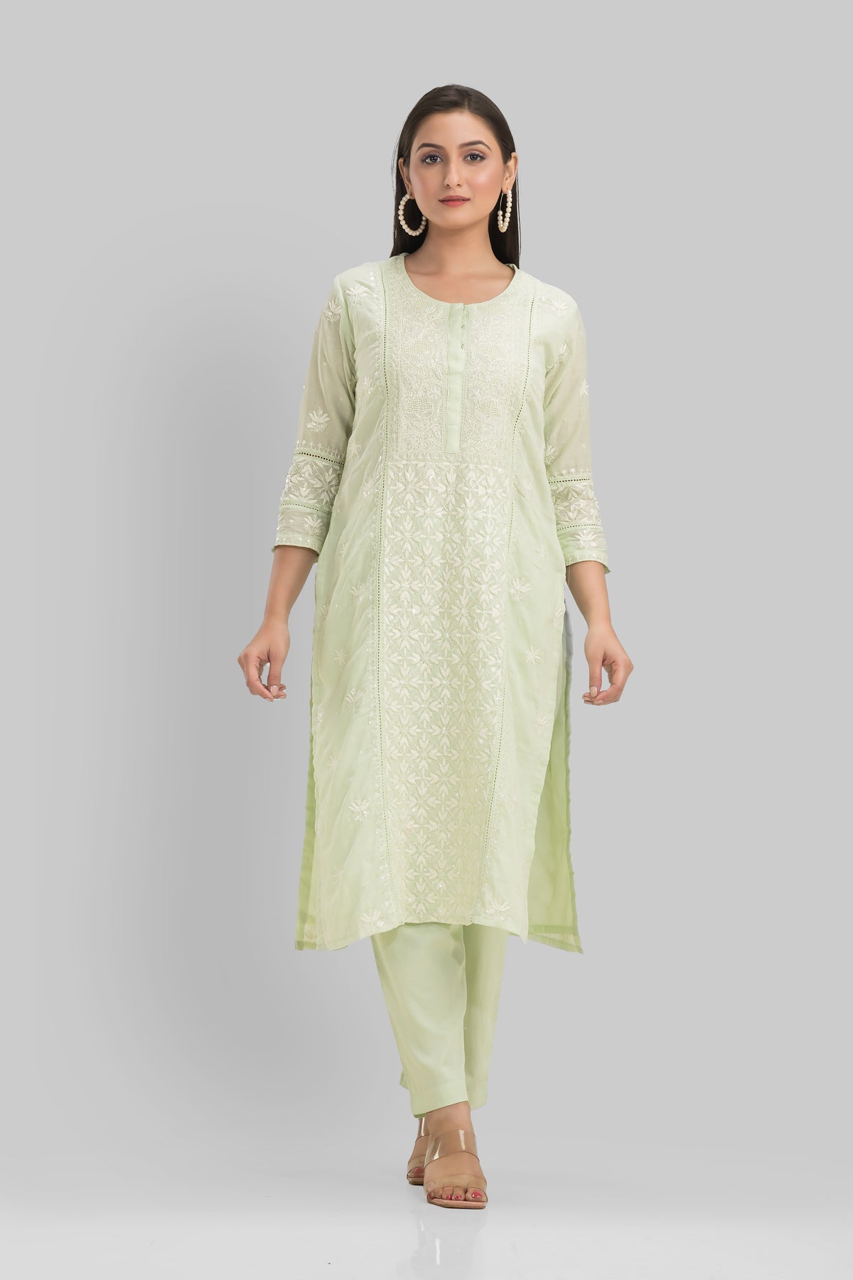 Sacred Suta Embroidered Mulmul Kurta set_Basra Collection