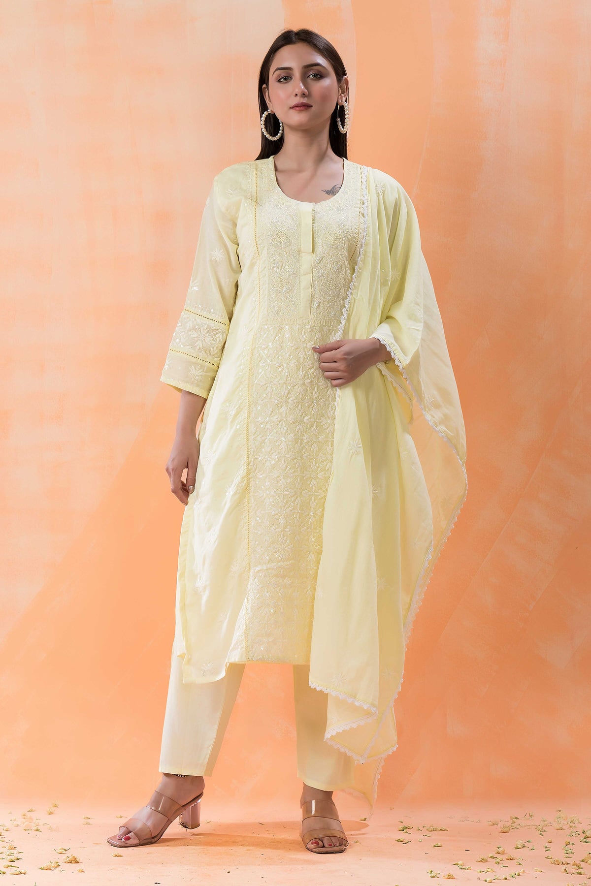 Sacred Suta Embroidered Mulmul Kurta set_Basra Collection