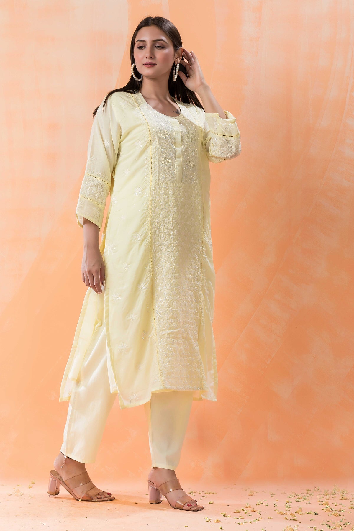 Sacred Suta Embroidered Mulmul Kurta set_Basra Collection