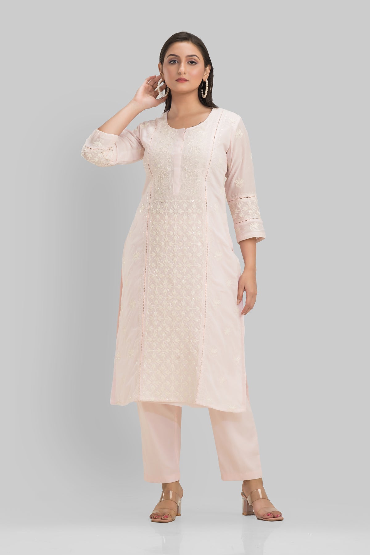 Sacred Suta Embroidered Mulmul Kurta set_Basra Collection