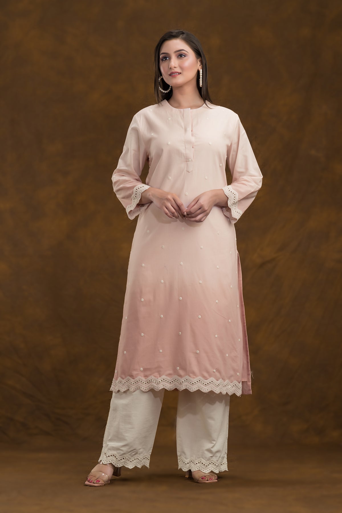 Embroidered Cotton Kurta-Pant-Dupatta Set