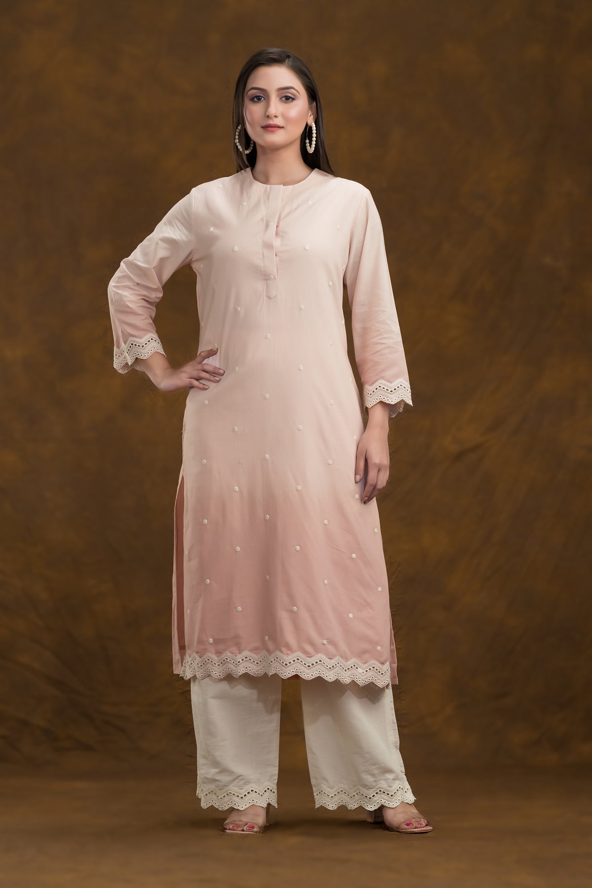 Embroidered Cotton Kurta-Pant-Dupatta Set