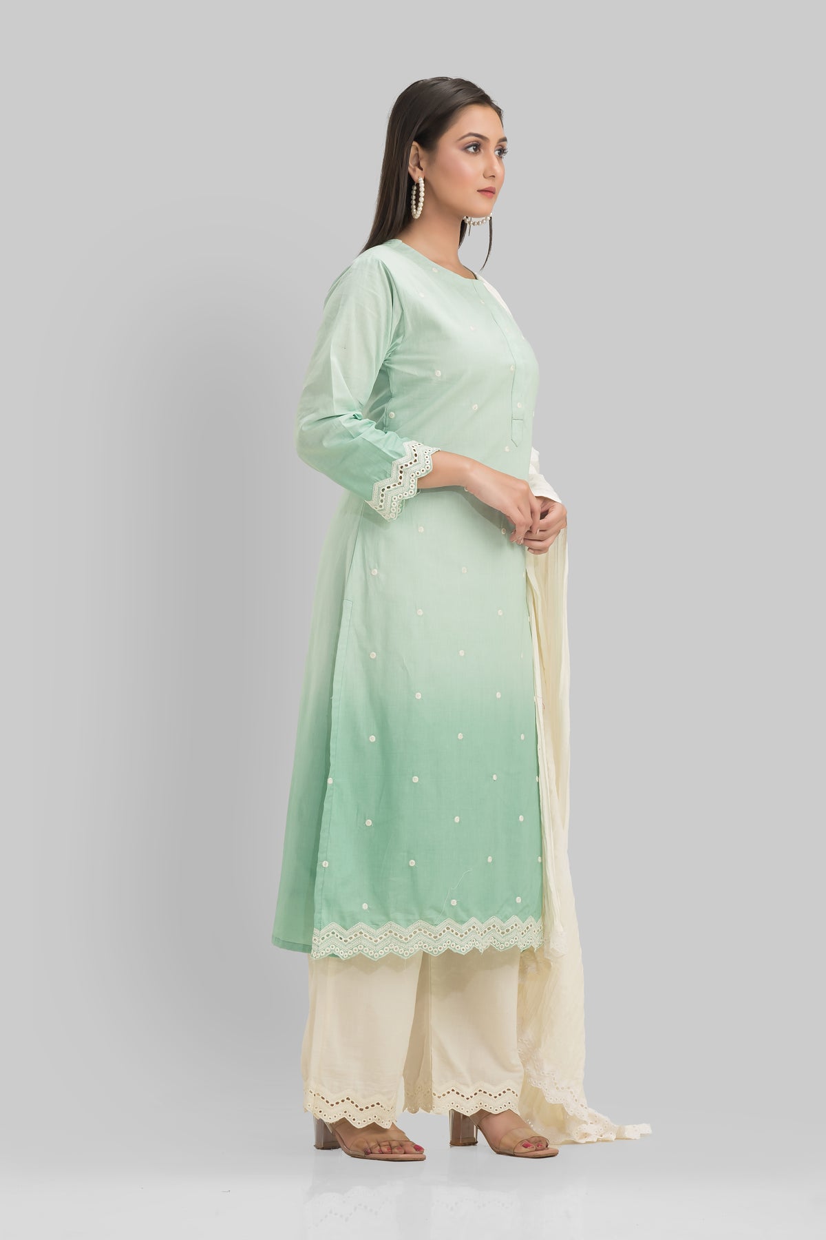 Sacred Suta Embroidered Cotton Kurta-Pant-Dupatta Set