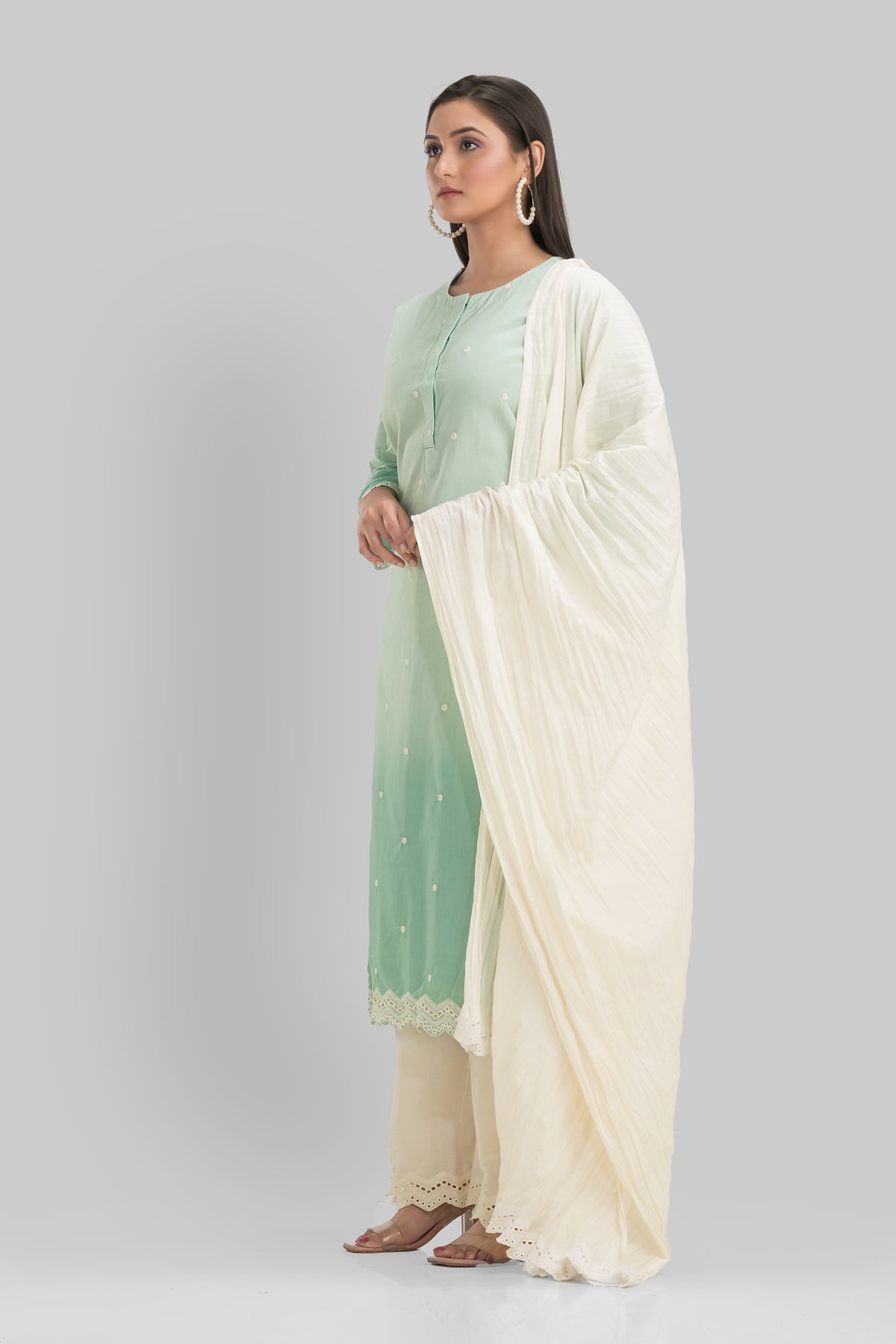 Sacred Suta Embroidered Cotton Kurta-Pant-Dupatta Set