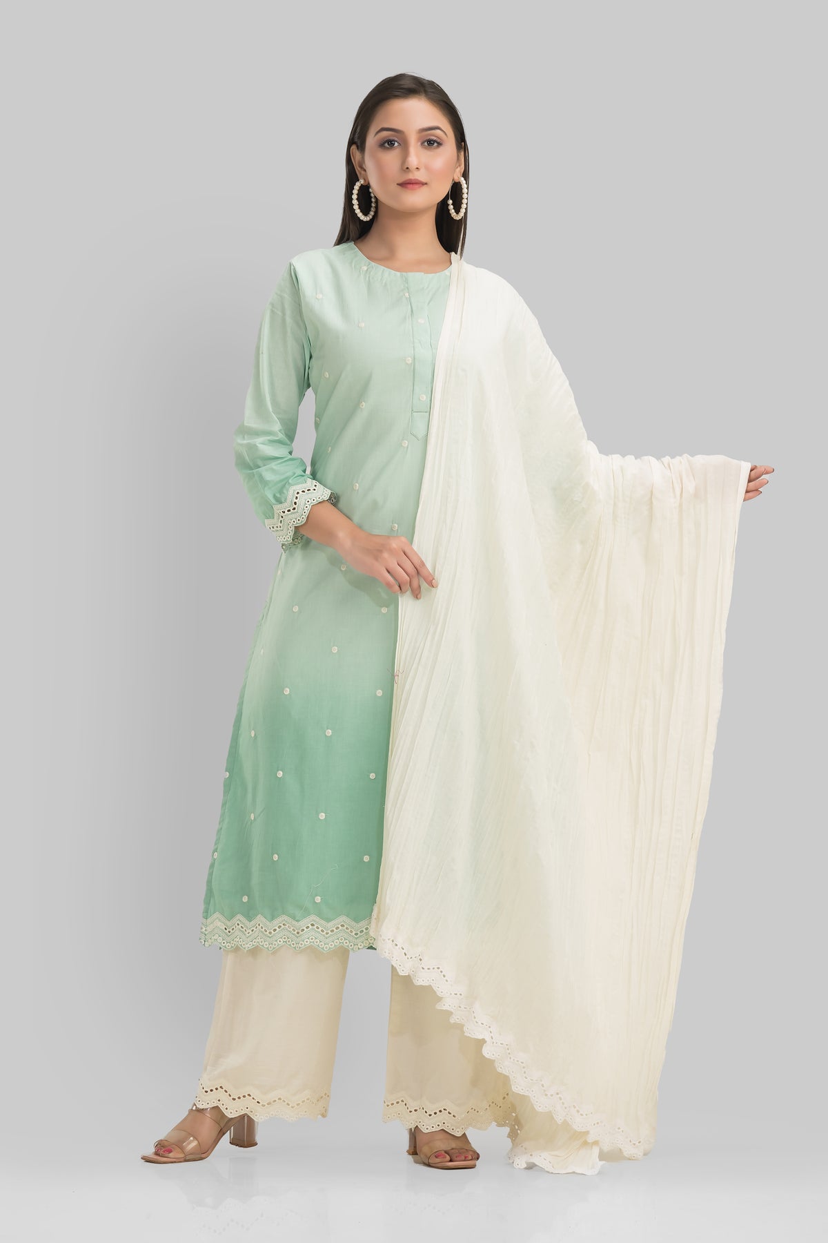 Sacred Suta Embroidered Cotton Kurta-Pant-Dupatta Set