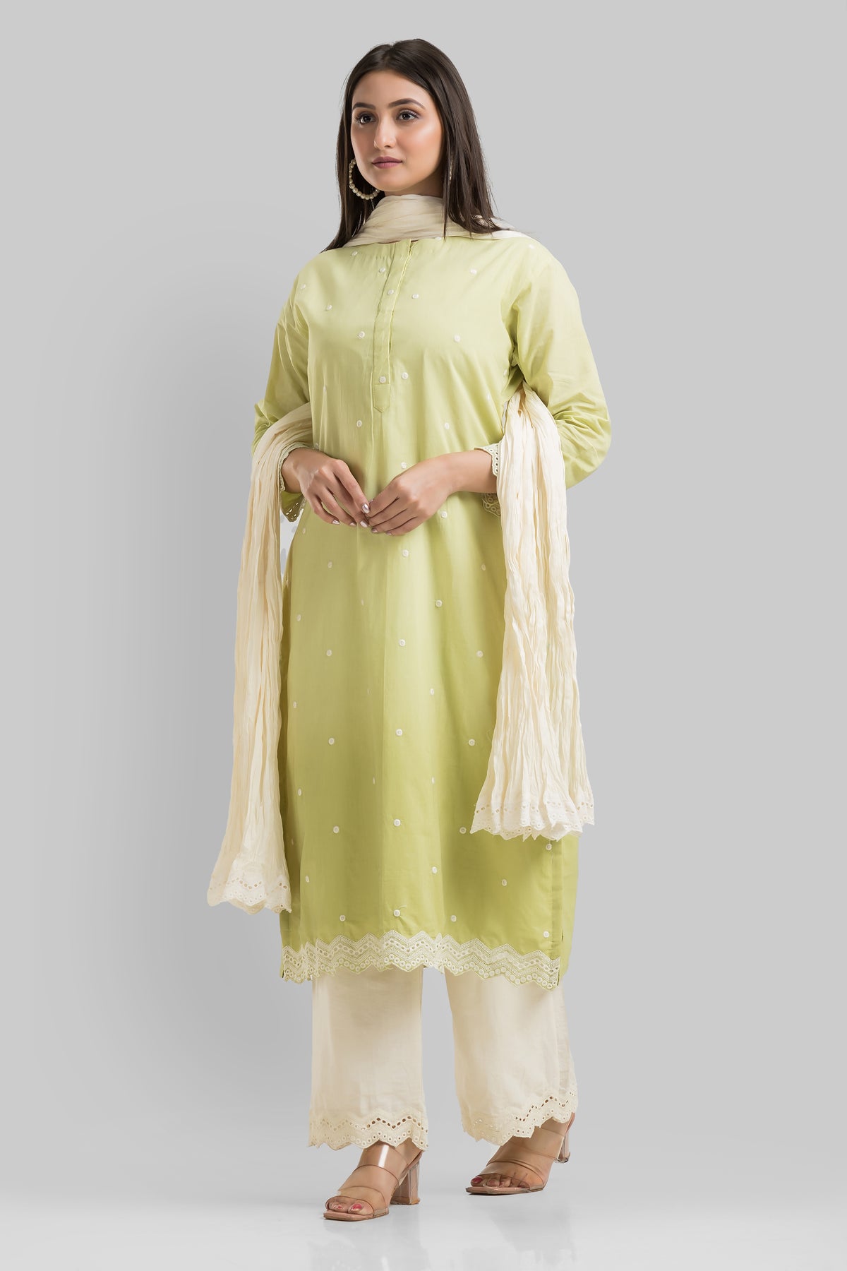 Sacred Suta Embroidered Cotton Kurta-Pant-Dupatta Set