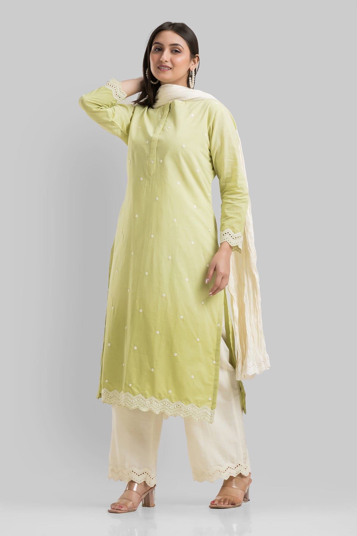 Sacred Suta Embroidered Cotton Kurta-Pant-Dupatta Set