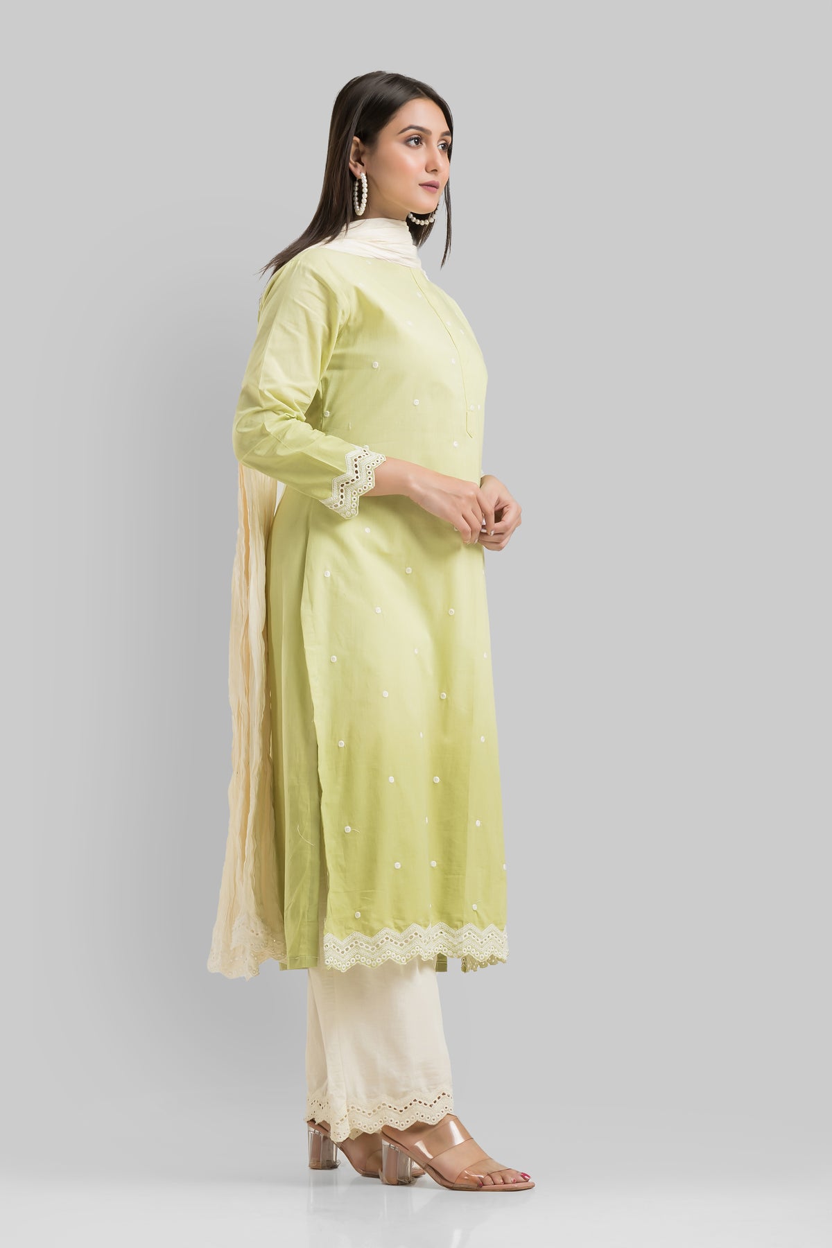 Embroidered Cotton Kurta-Pant-Dupatta Set