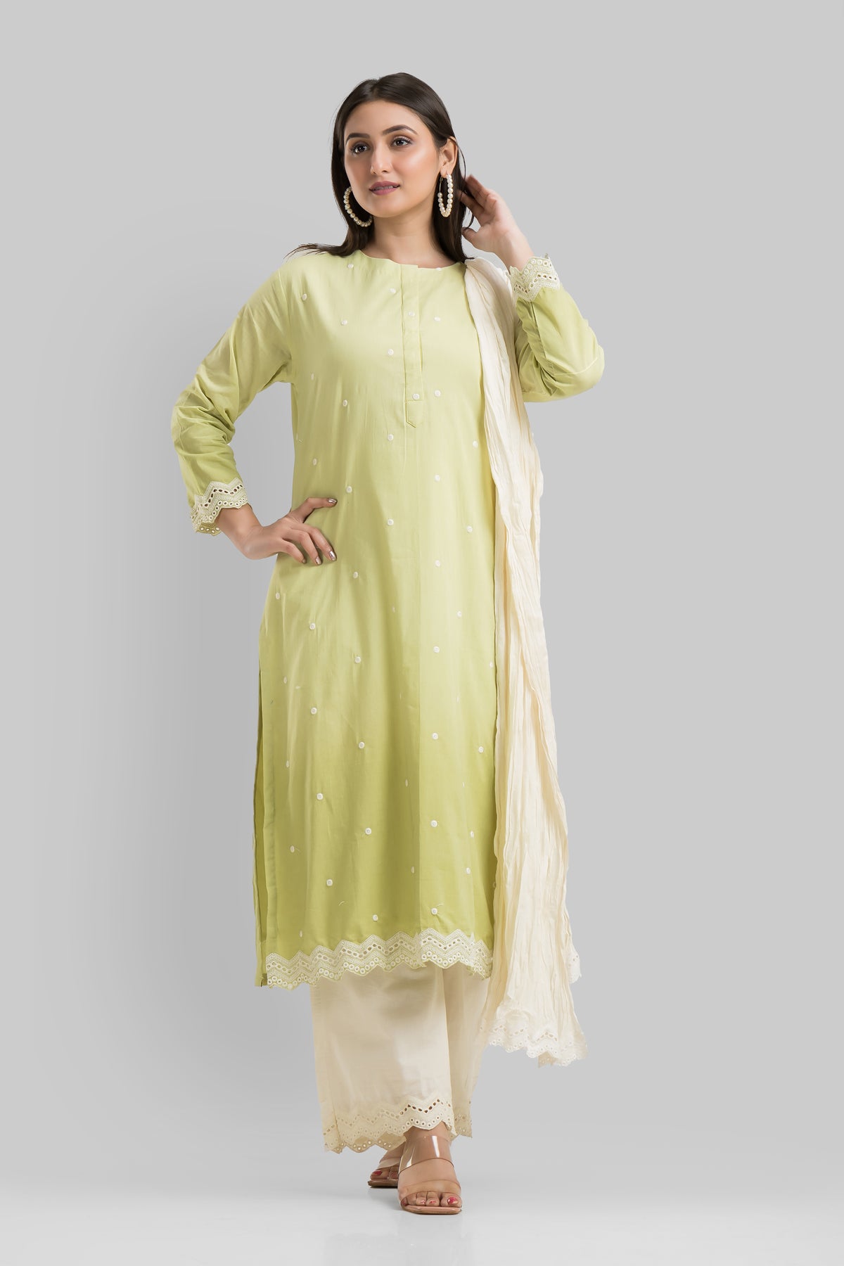 Sacred Suta Embroidered Cotton Kurta-Pant-Dupatta Set