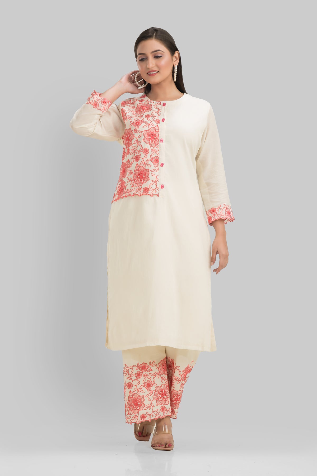 Sacred Suta Embroidered Mulmul Kurta Set_Basra collection