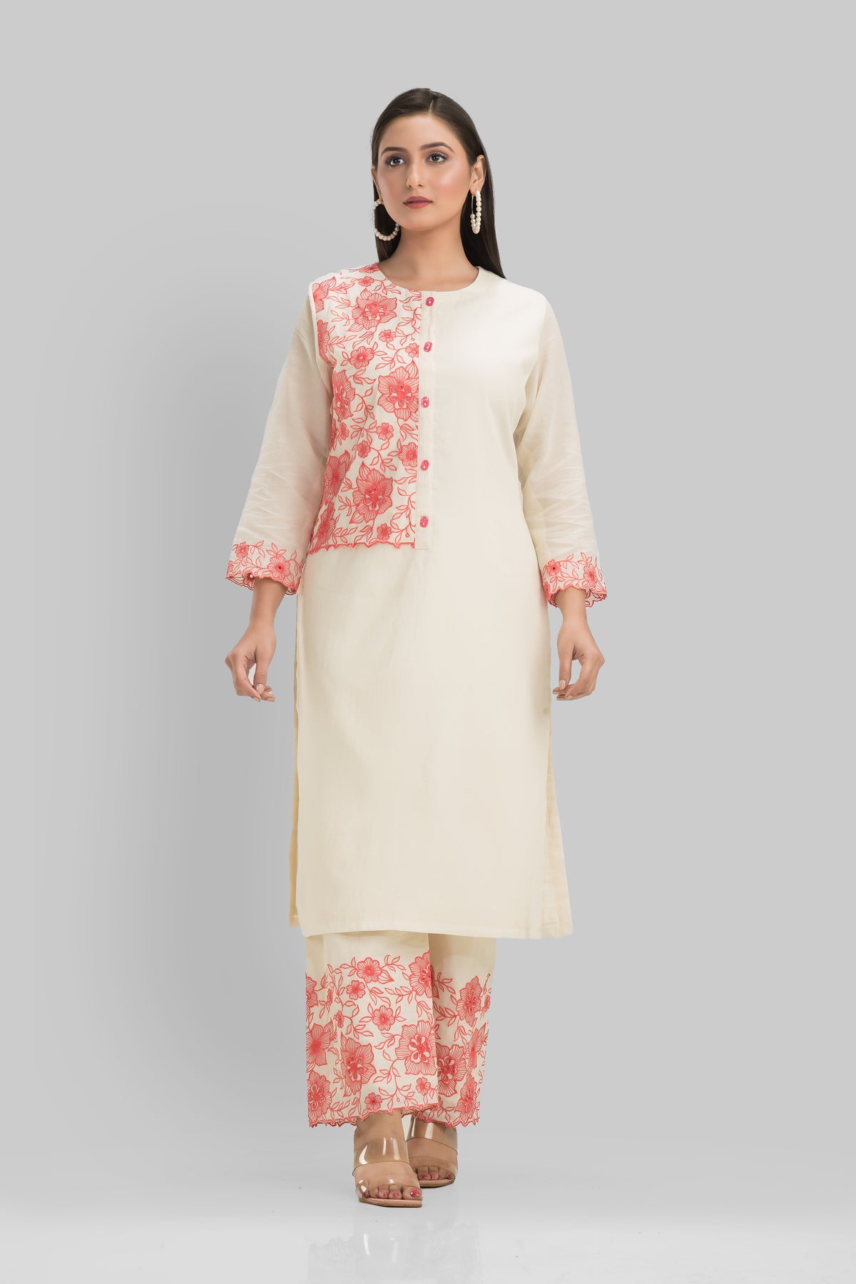 Sacred Suta Embroidered Mulmul Kurta Set_Basra collection