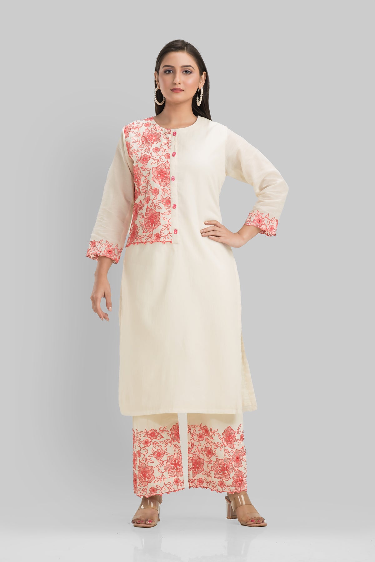 Sacred Suta Embroidered Mulmul Kurta Set_Basra collection