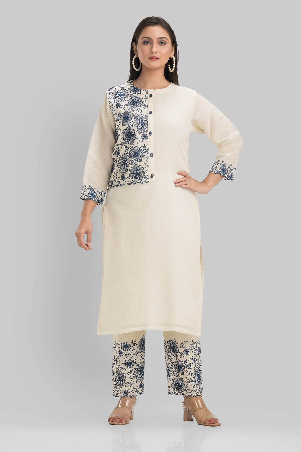 Sacred Suta Embroidered Mulmul Kurta Set_Basra collection