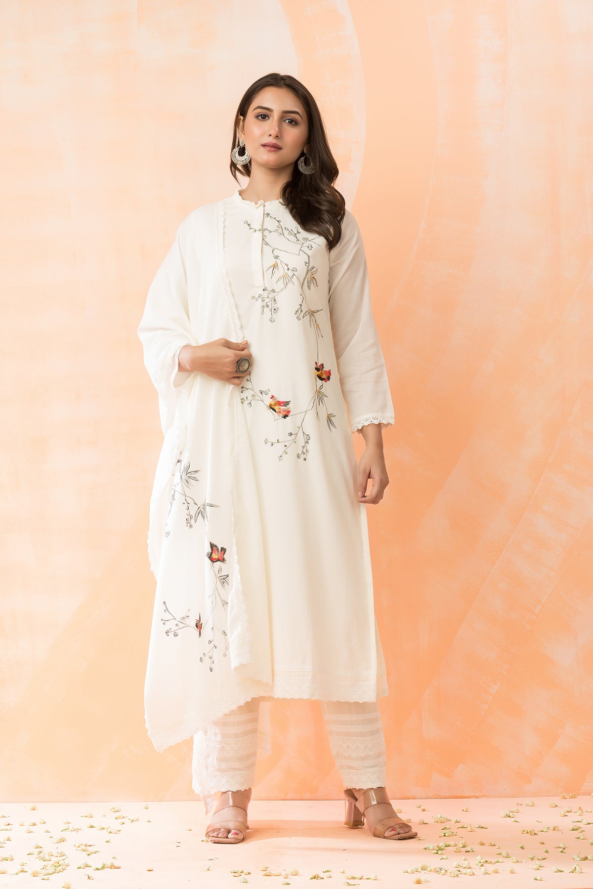 Embroidered Cotton Kurta-Pant-Dupatta Set