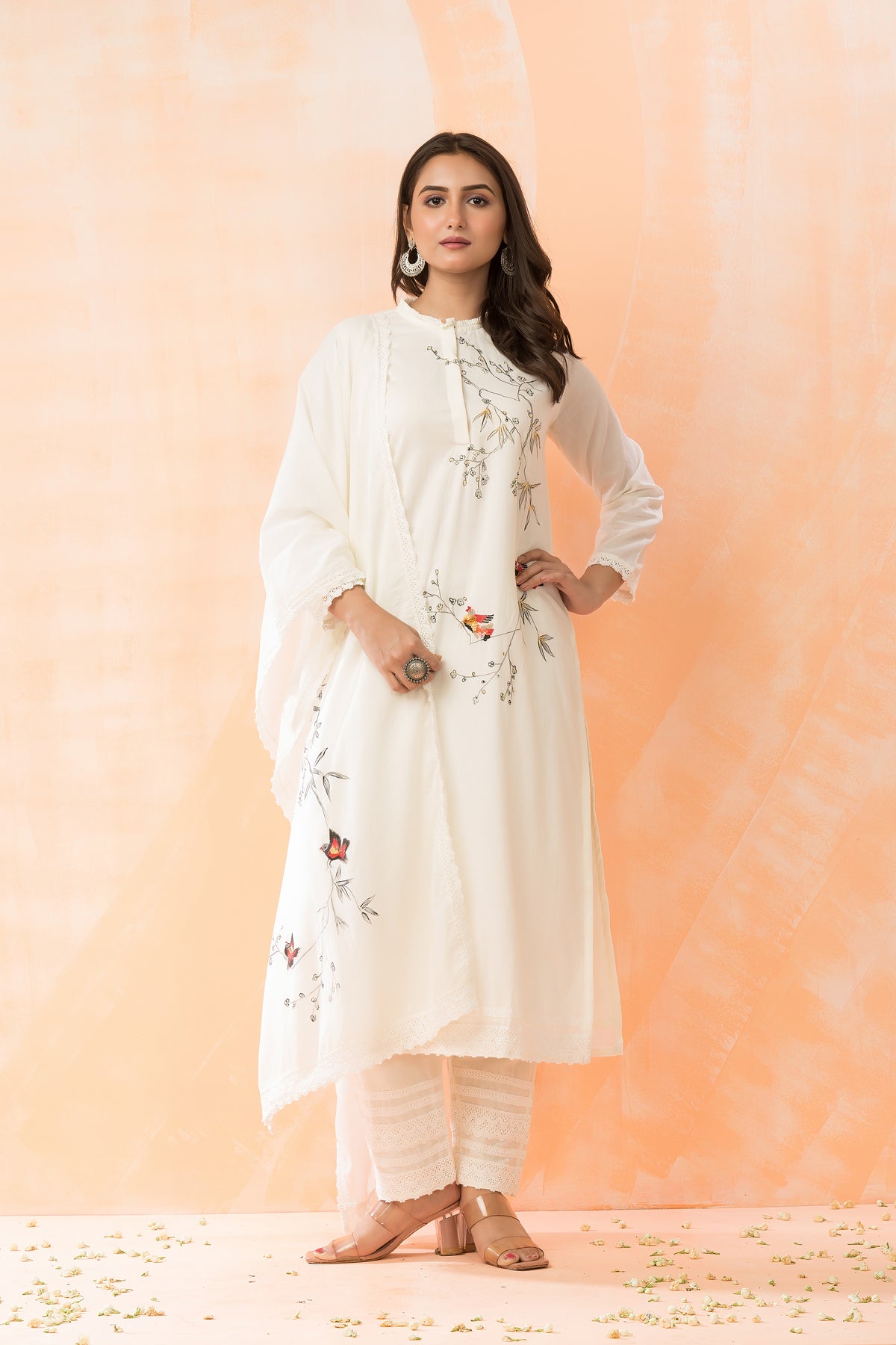 Embroidered Cotton Kurta-Pant-Dupatta Set