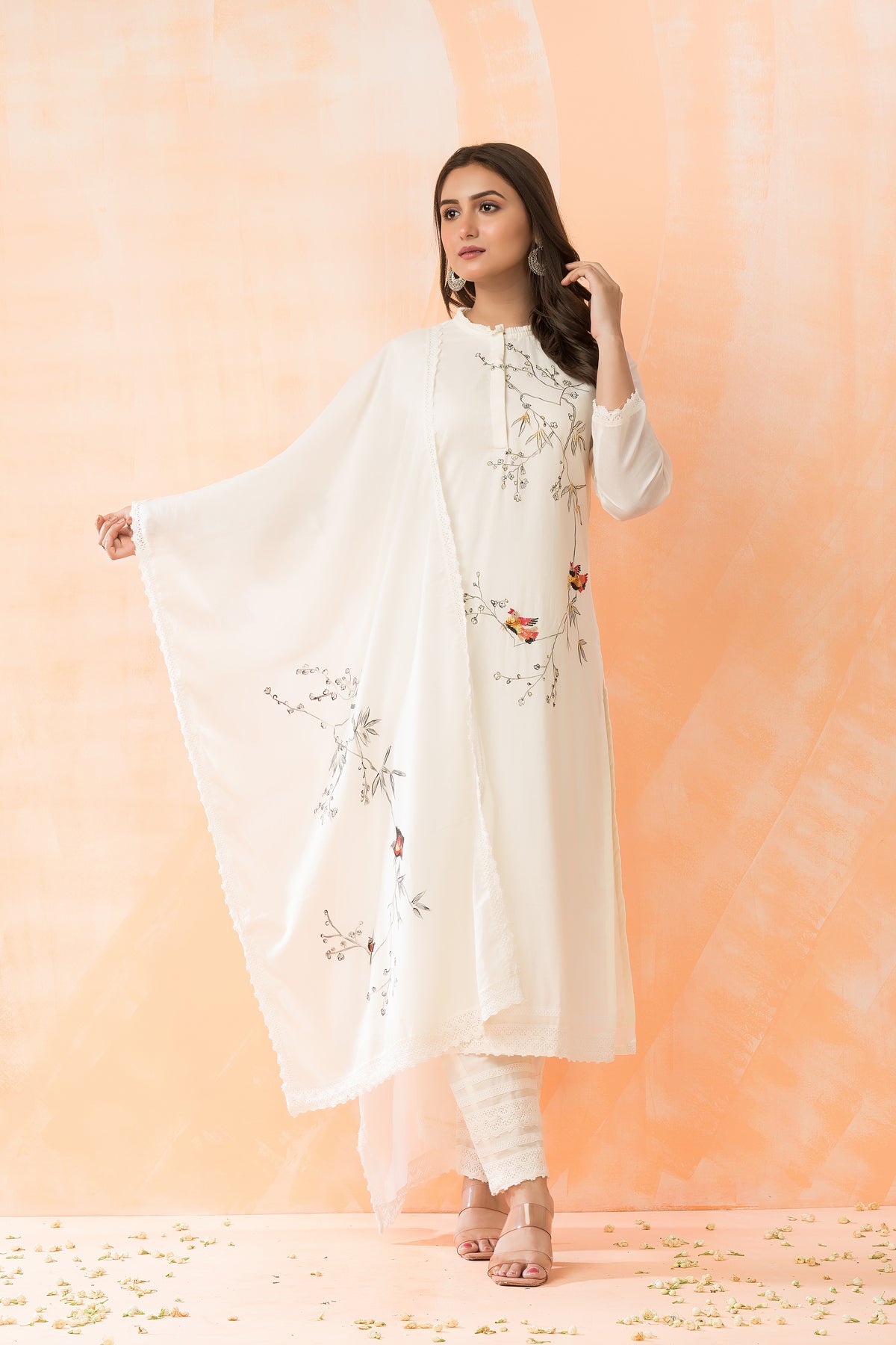 Embroidered Cotton Kurta-Pant-Dupatta Set