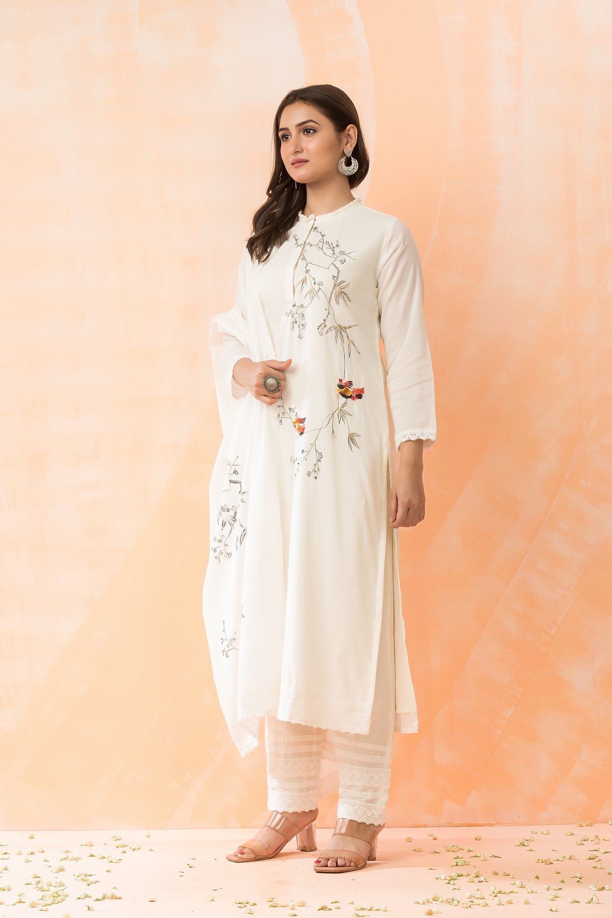 Embroidered Cotton Kurta-Pant-Dupatta Set