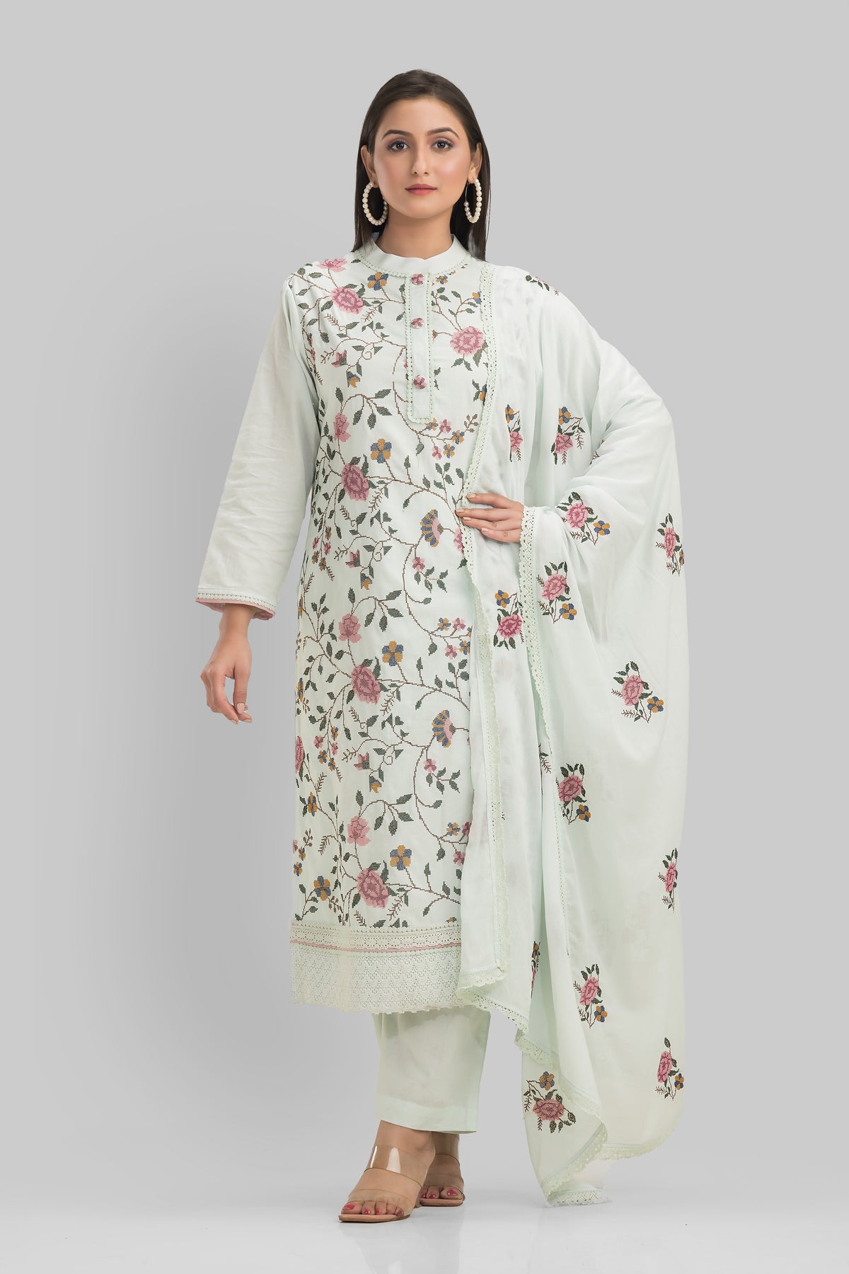 Sacred Suta Embroidered Cotton Kurta-Pant_Dupatta Set