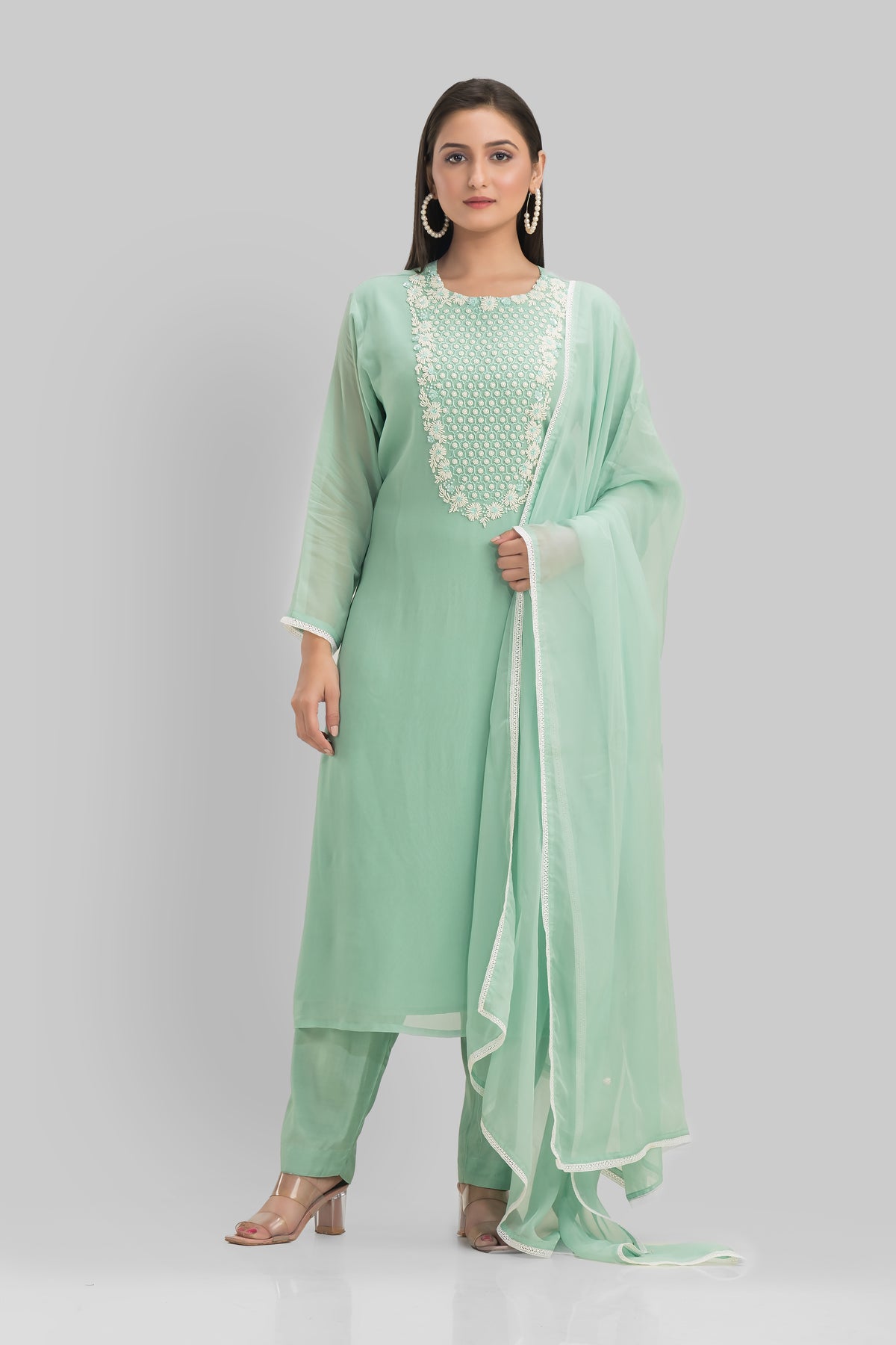 Sacred Suta Embroidered Georgette Kurta Set_Basra collection