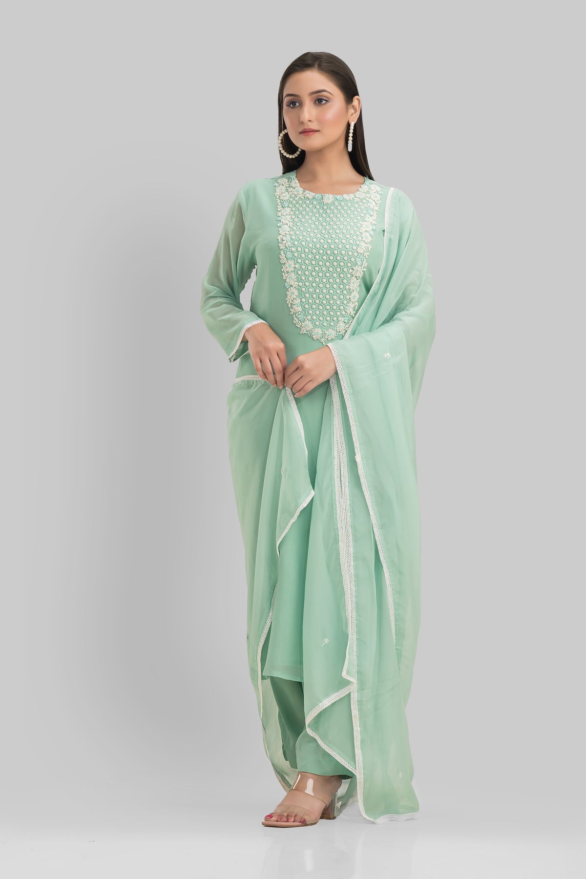 Sacred Suta Embroidered Georgette Kurta Set_Basra collection