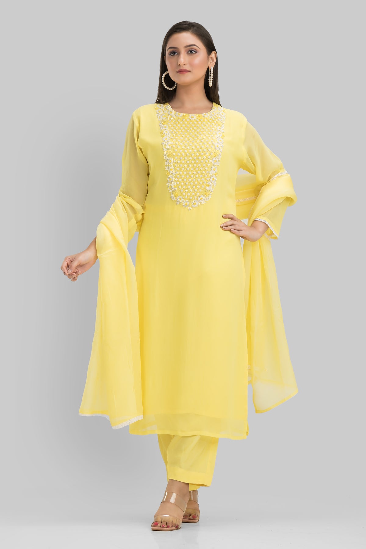 Sacred Suta Embroidered Georgette Kurta Set_Basra collection