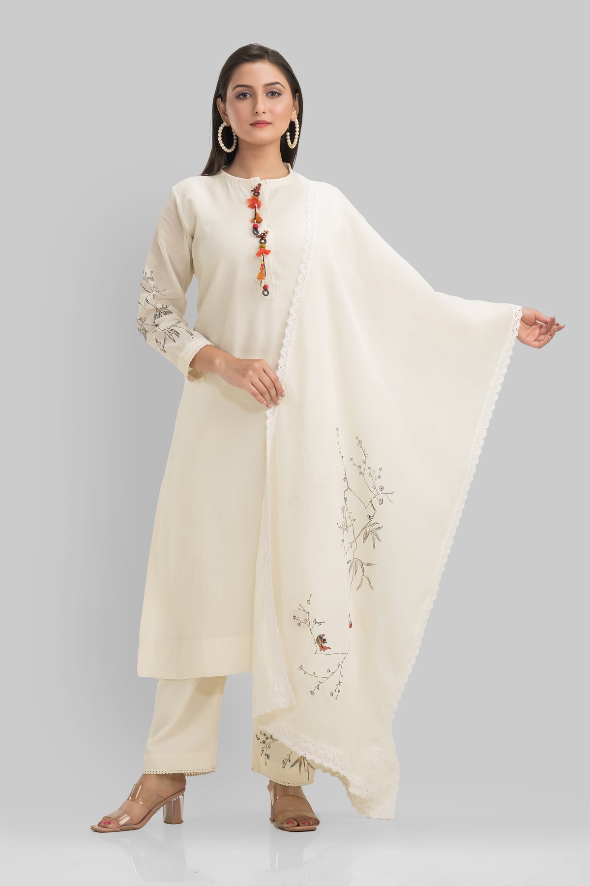 Sacred Suta Embroidered Cotton Kurta-Pant Dupatta Set