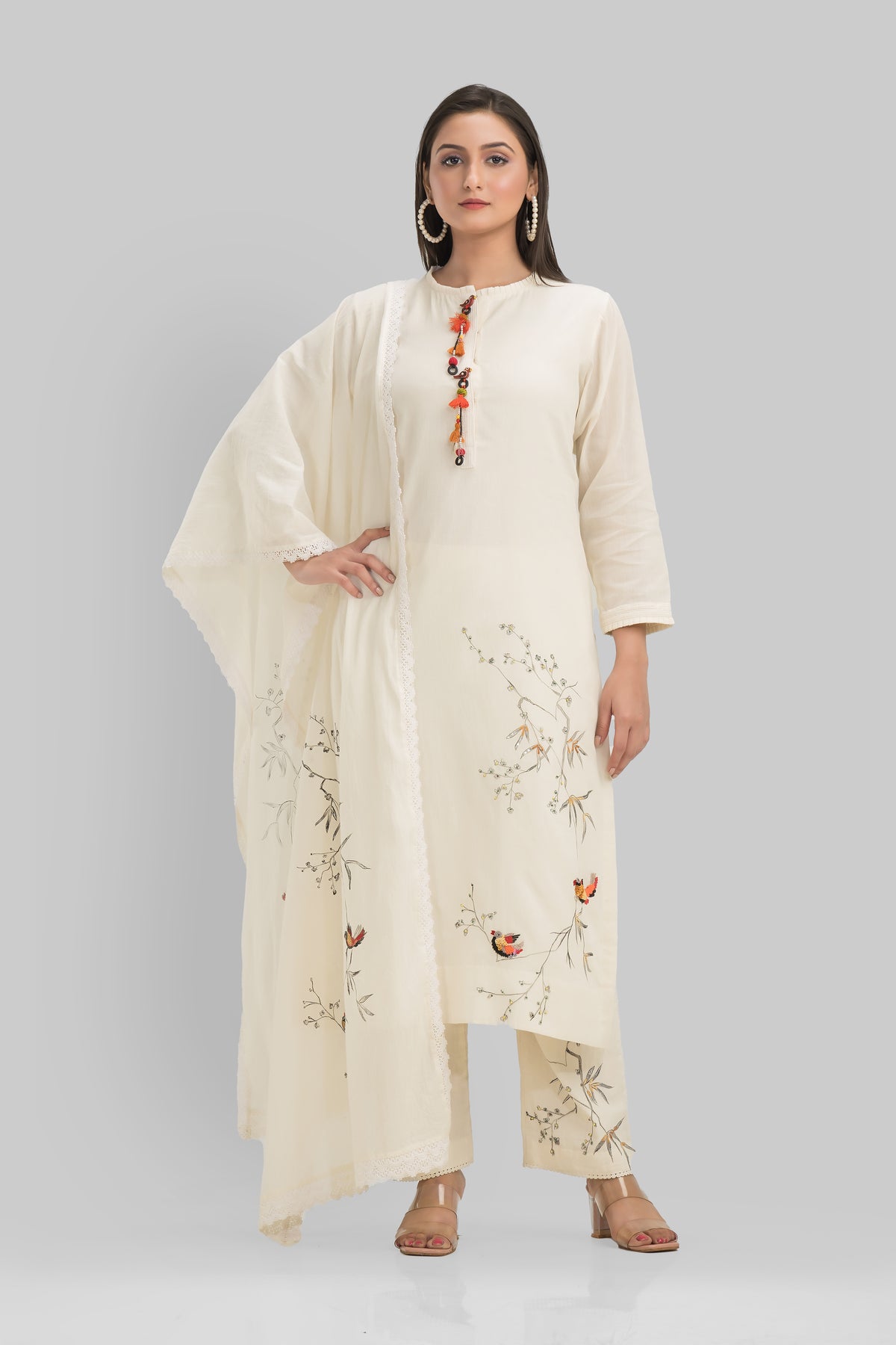 Sacred Suta Embroidered Cotton Kurta-Pant Dupatta Set